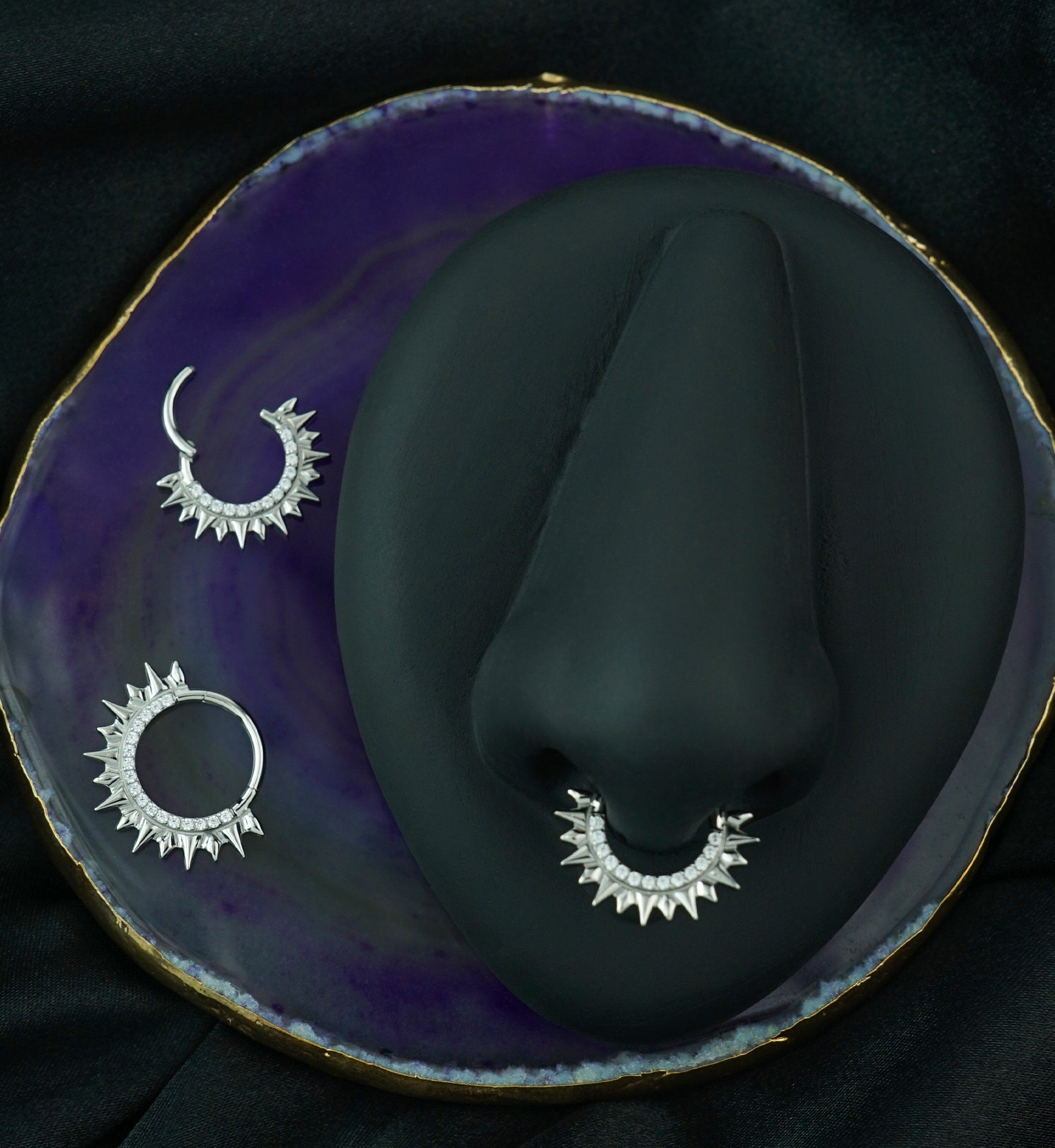 Spikes Clear CZ Stainless Steel Hinged Segment Ring