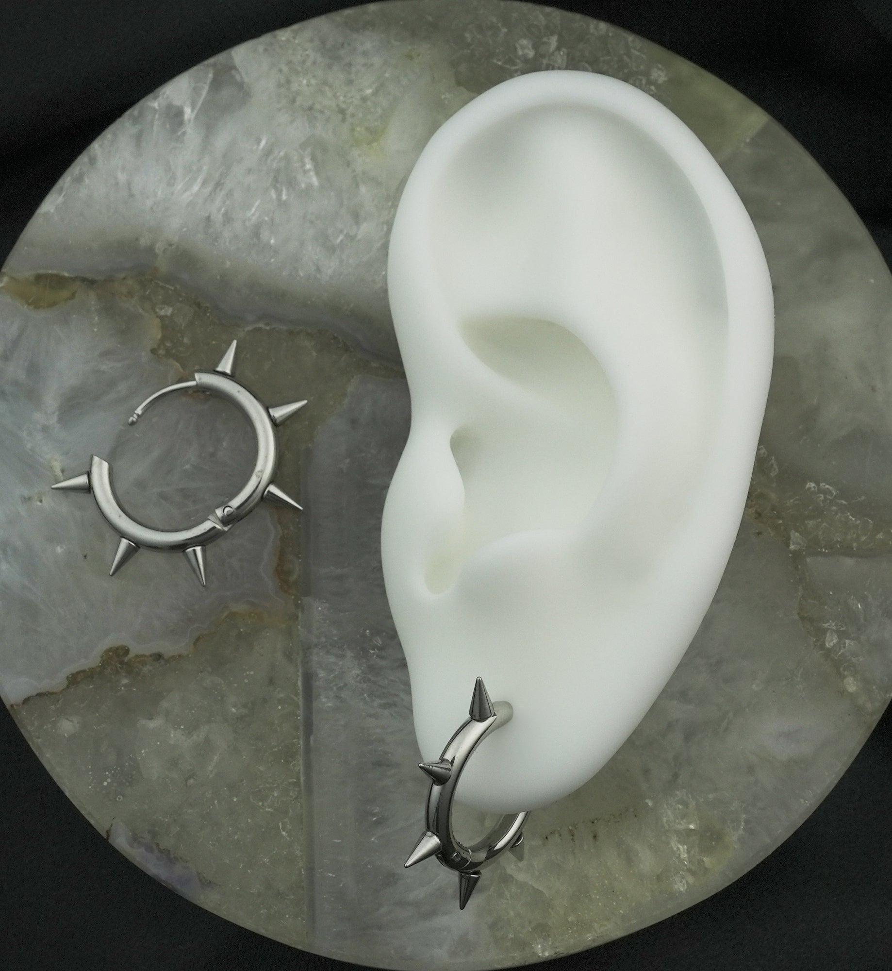 Spikes Stainless Steel Hinged Hoop Huggie Earrings