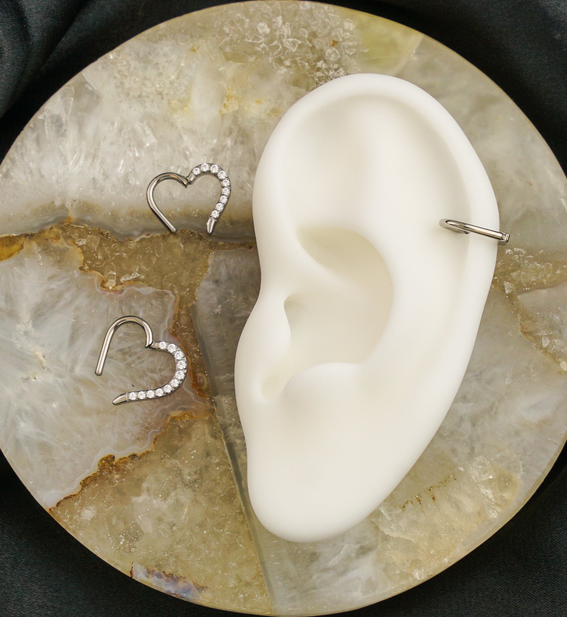 Split Heart Clear CZ Titanium Hinged Segment Ring