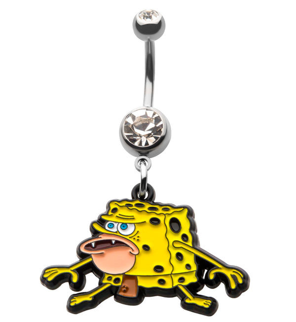 Caveman SpongeBob Clear CZ Stainless Steel Belly Button Ring