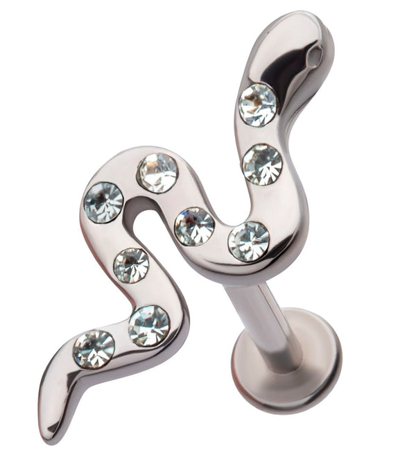 Spotted Snake Clear CZ Stainless Steel Internally Threaded Labret