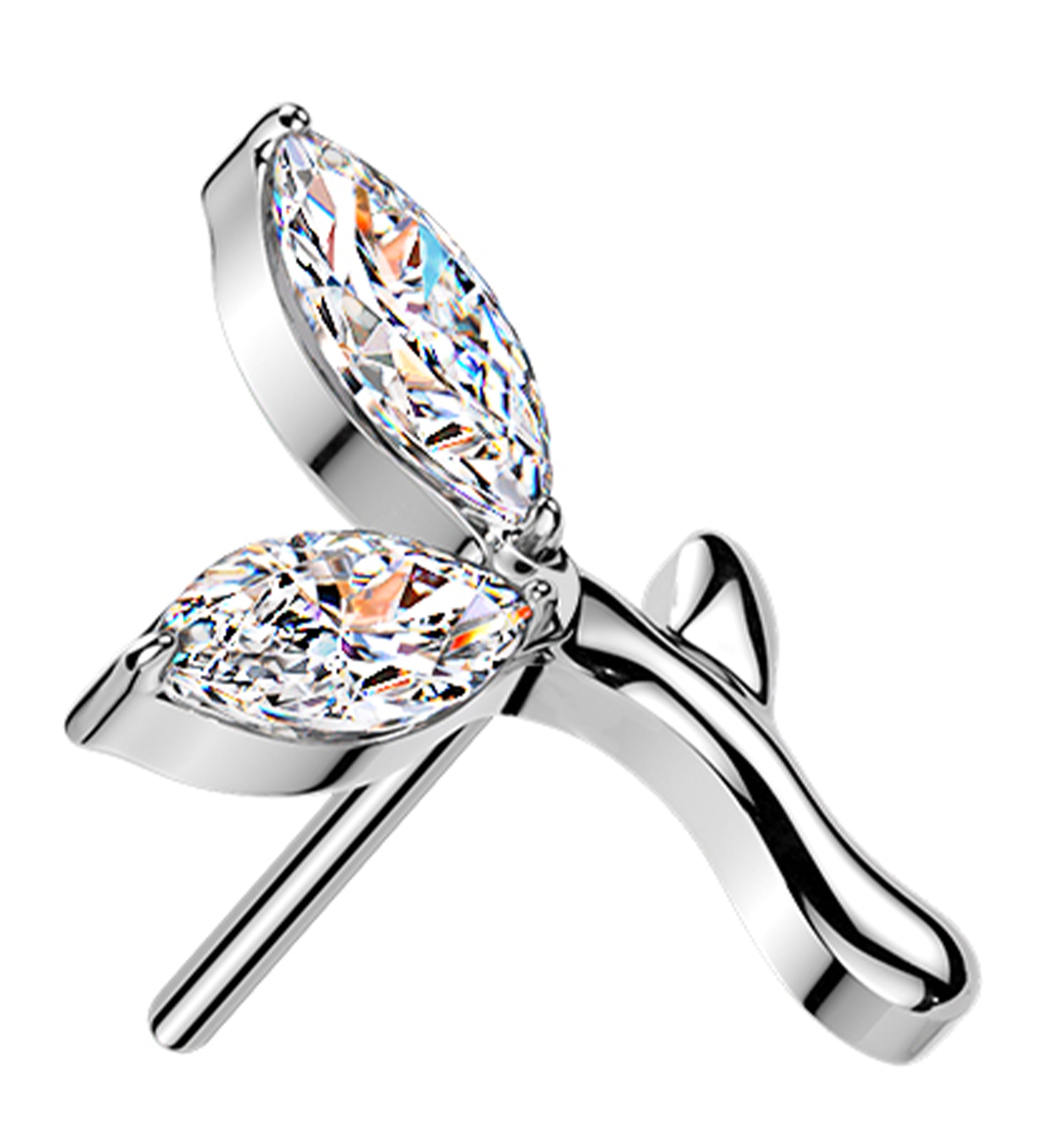 Sprouting Leaves Clear CZ Titanium Threadless Top