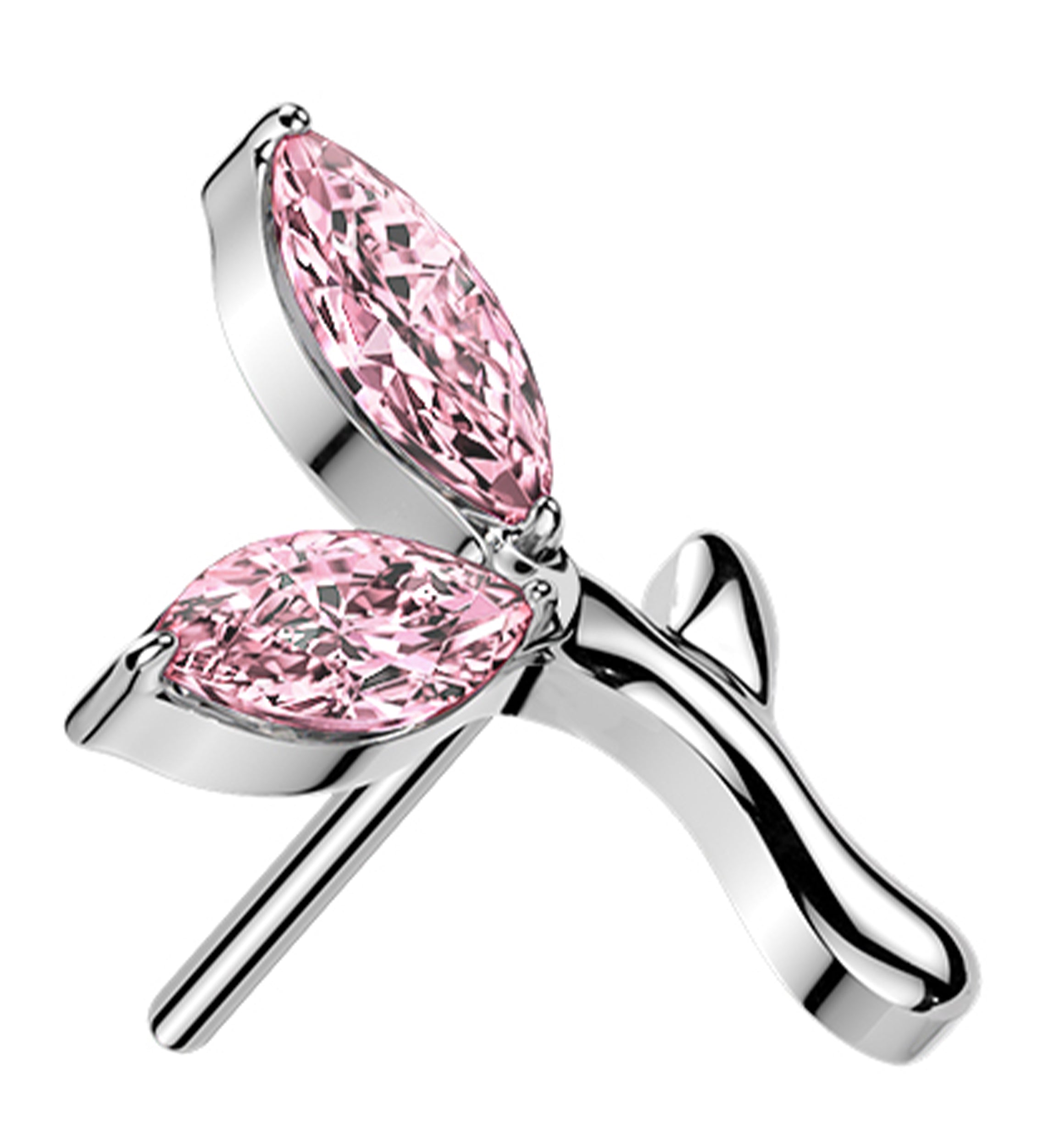 Sprouting Leaves Pink CZ Titanium Threadless Top