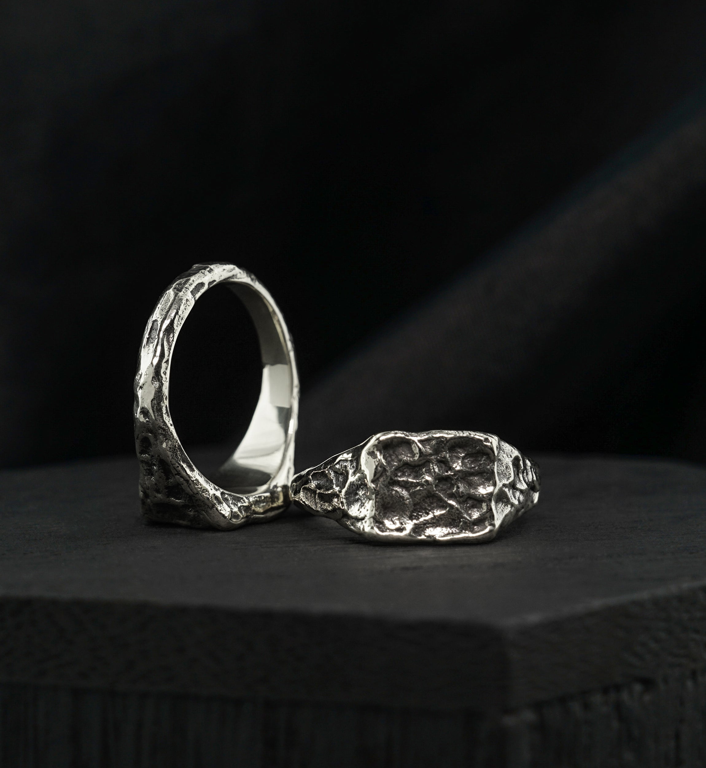 Square Plate Hammered White Brass Ring