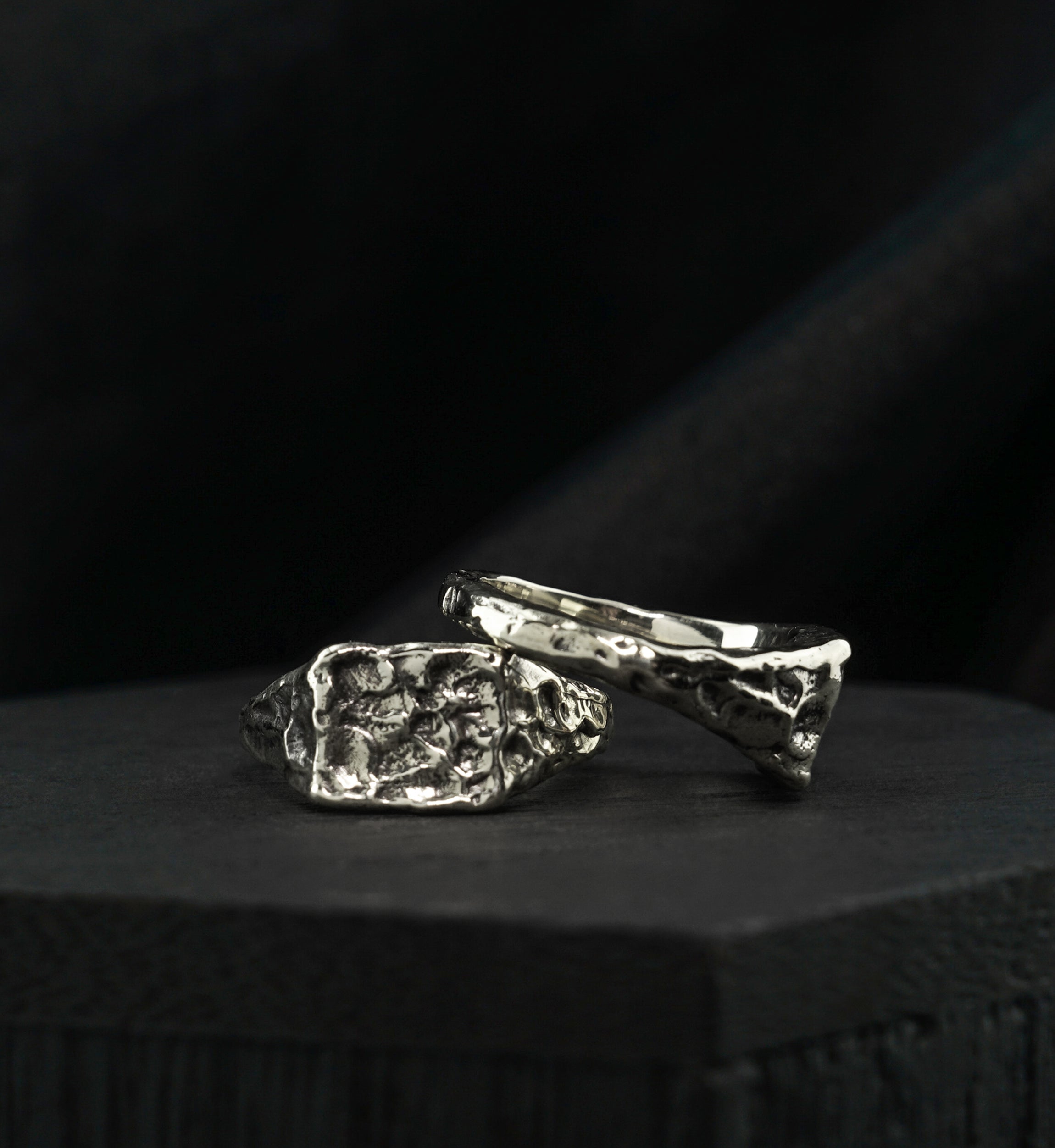 Square Plate Hammered White Brass Ring