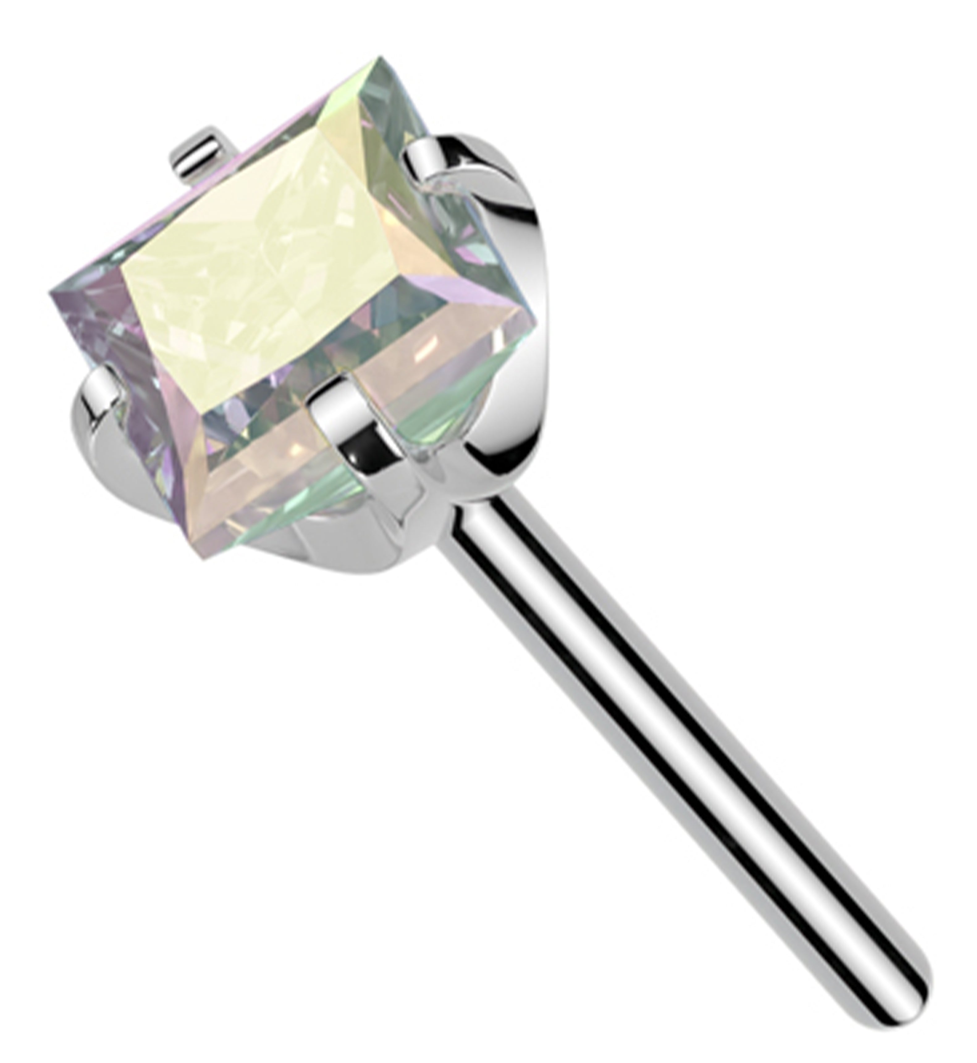 Square Rainbow Aurora CZ Titanium Threadless Top | UrbanBodyJewelry.com