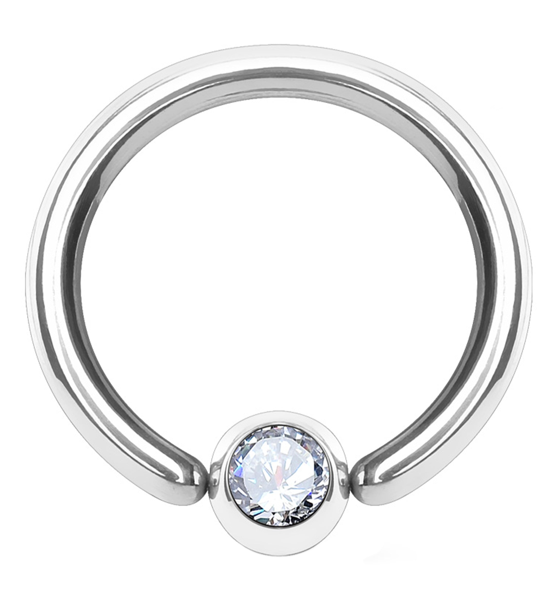 Stainless Steel Captive CZ Fixed Bead Ring