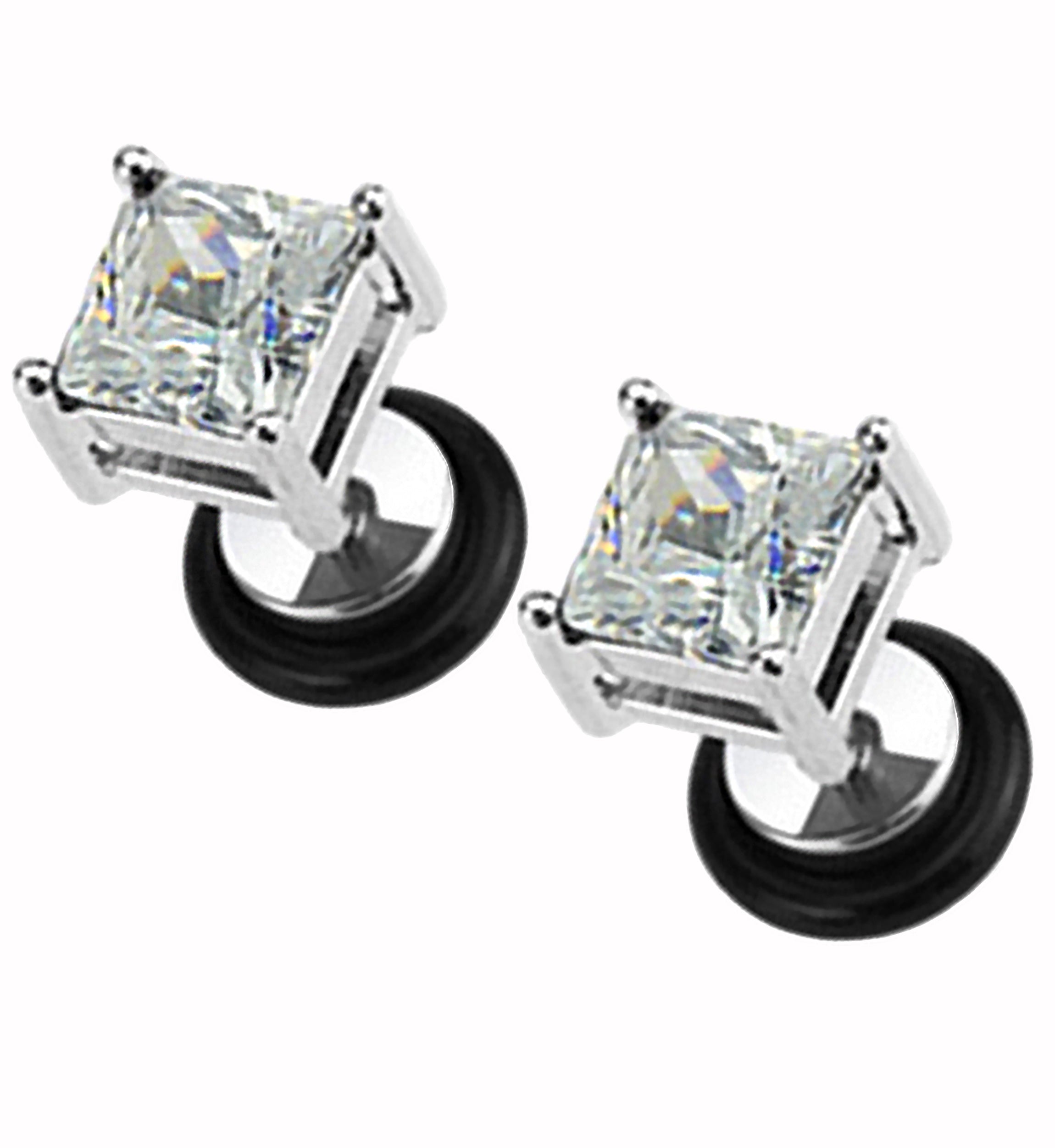 Stainless Steel CZ Diamond Stud Fake Plugs - Gauges