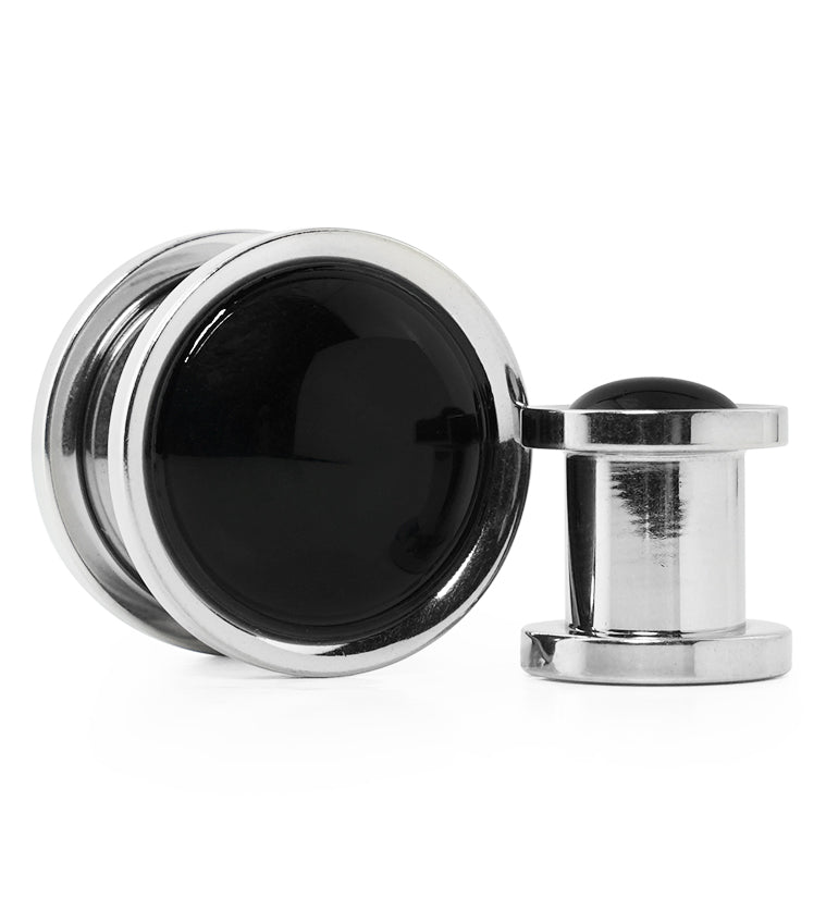 Black Onyx Stone Stainless Steel Plugs