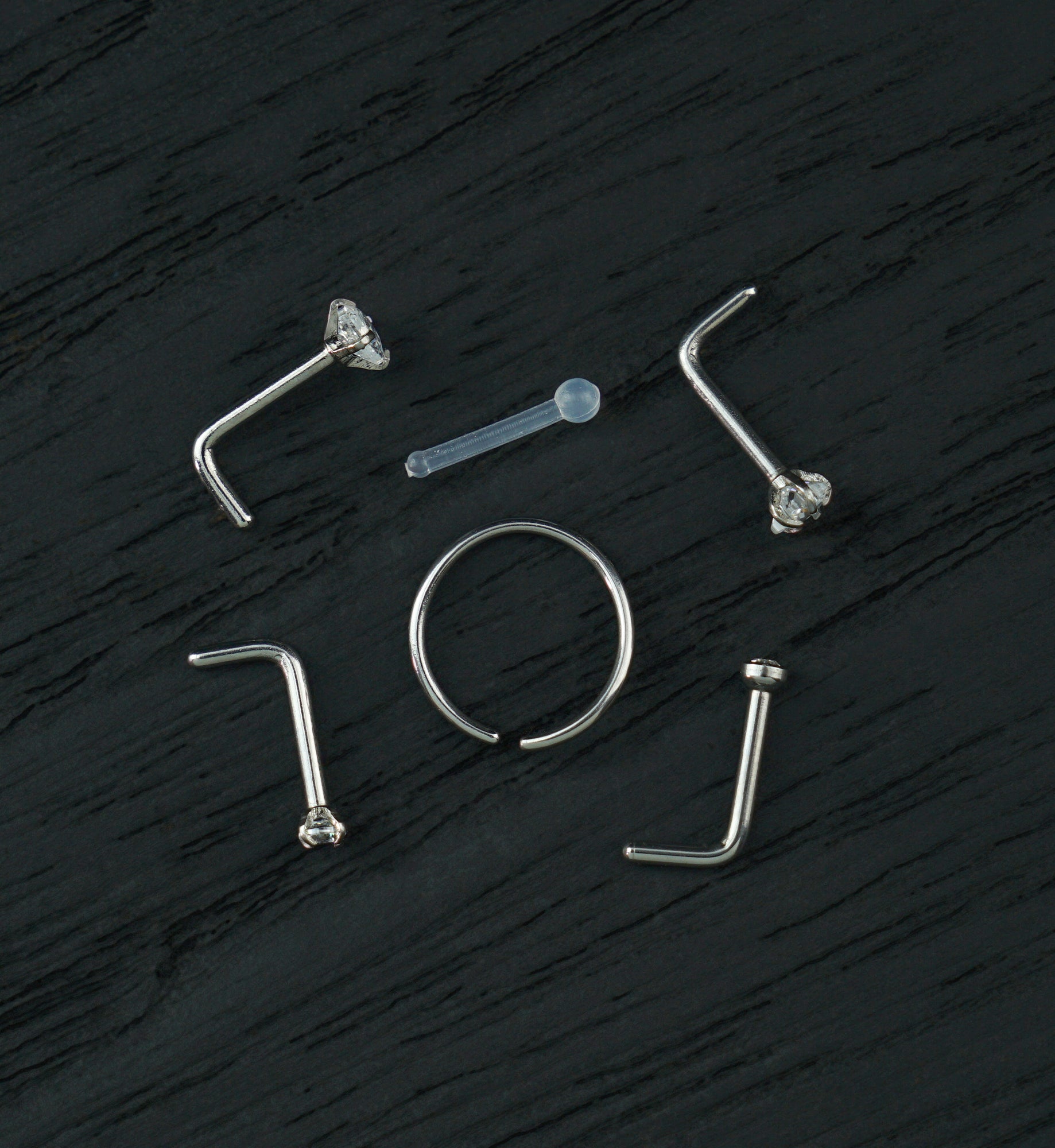 Star And Heart Clear CZ Stainless Steel L Bend/Stud/Hoop Variety Pack (6 Pack)