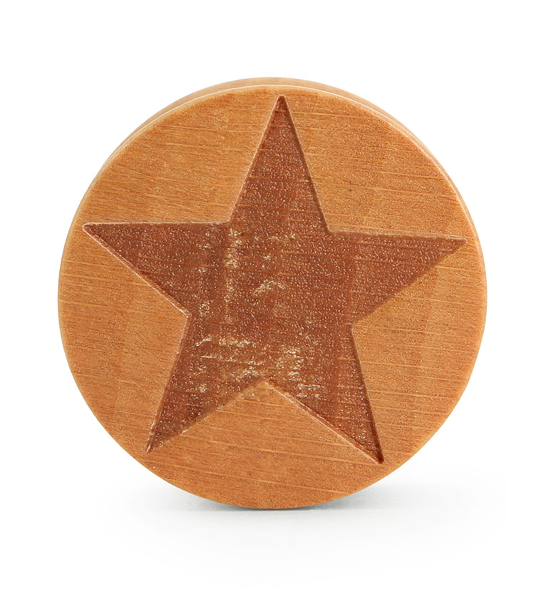 Star Engraved Wood Plugs
