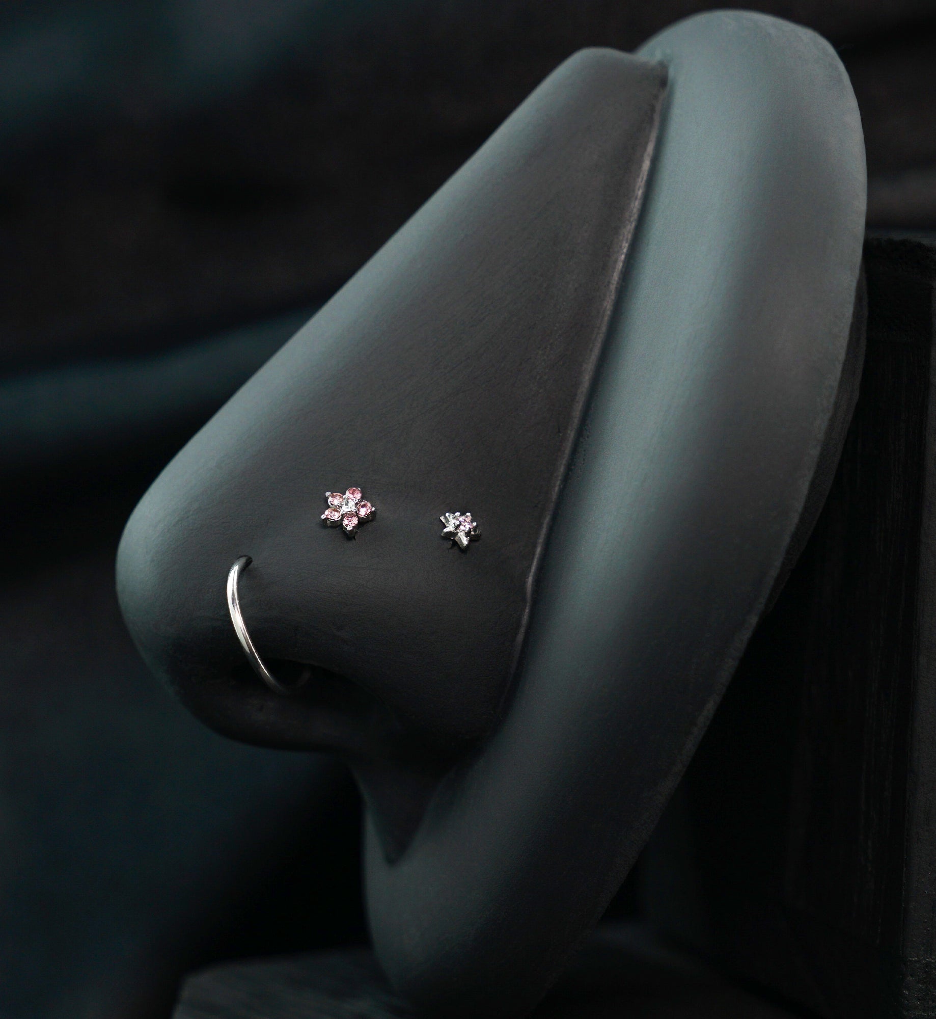 Star Flower Pink CZ Stainless Steel L Bend/Stud/Hoop Variety Pack (6 Pack)