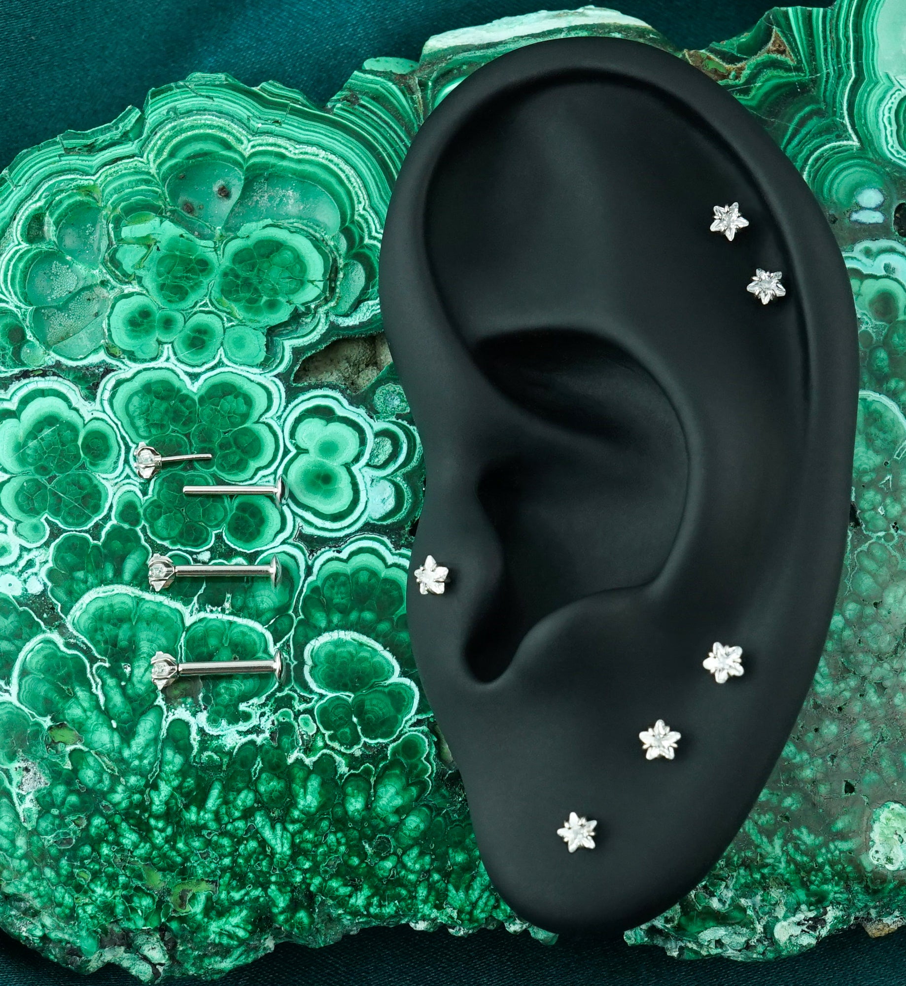 Star Prong Clear CZ Stainless Steel Threadless Convex Disk Labret