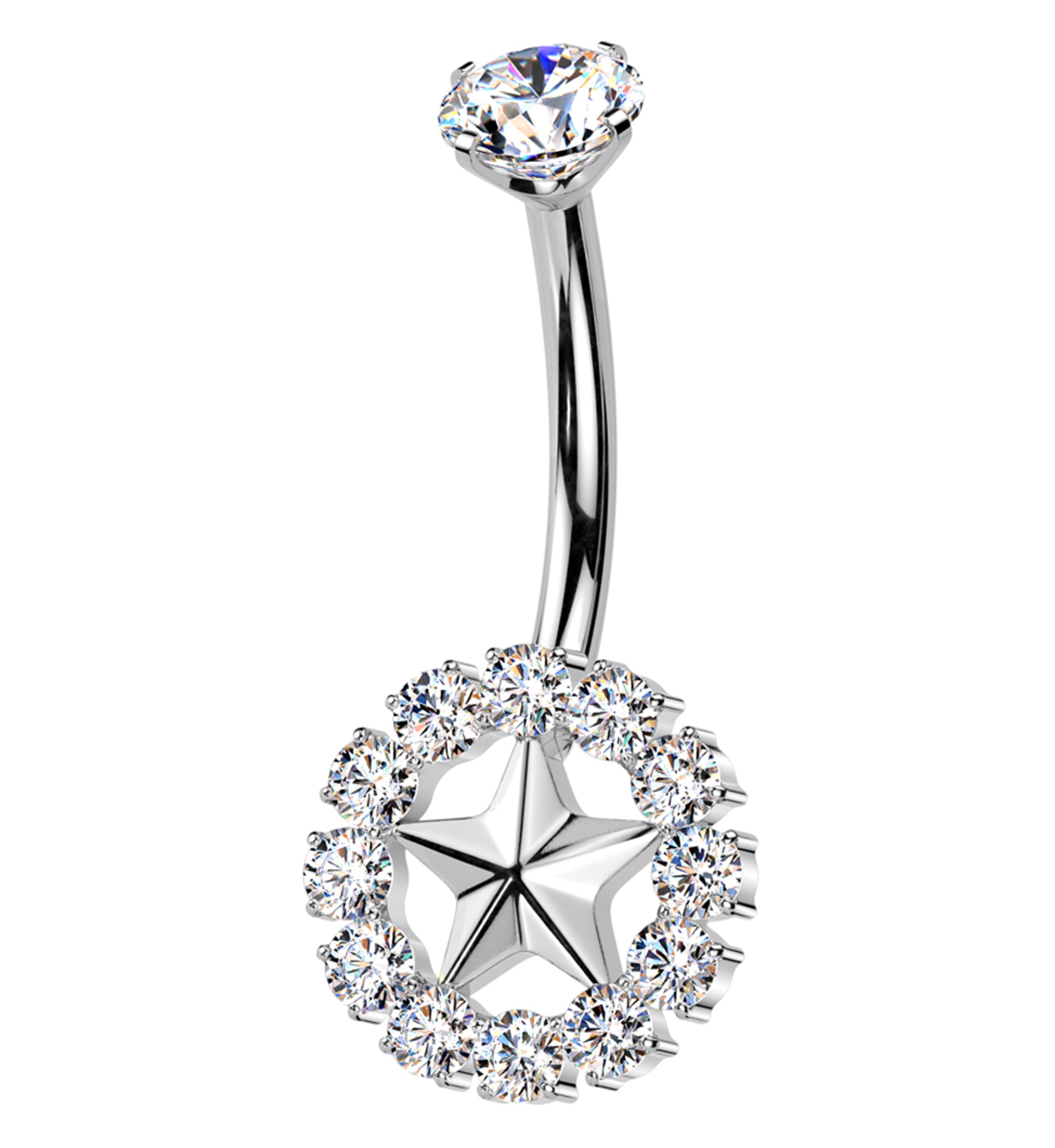 Star Wreath Clear CZ Titanium Internally Threaded Belly Button Ring