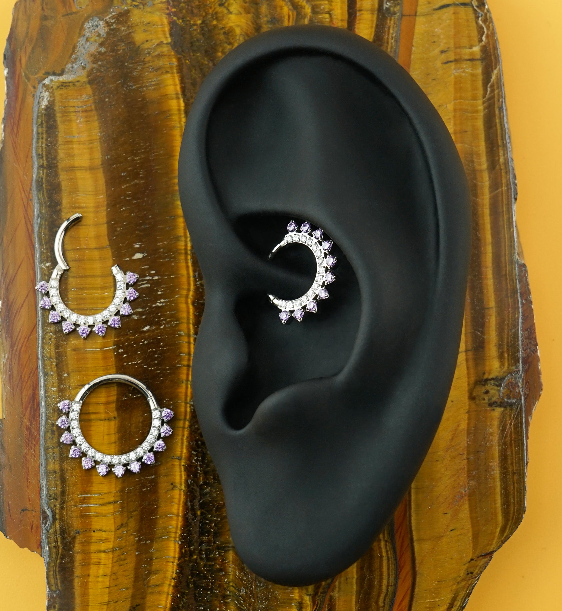 Stonepath Amethyst CZ Titanium Hinged Segment Ring