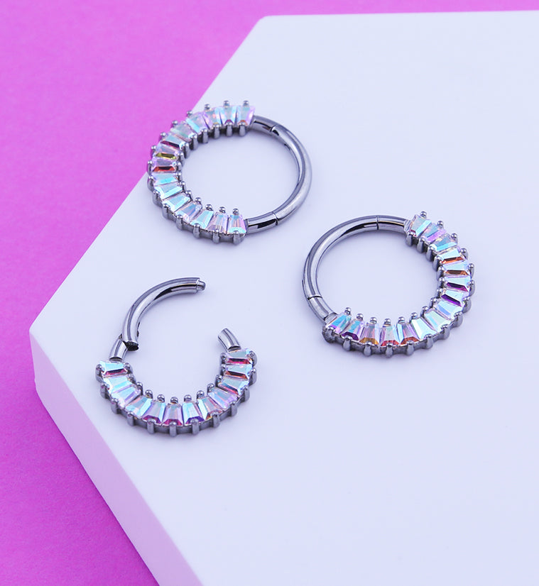 Strand Rainbow Aurora CZ Hinged Segment Ring