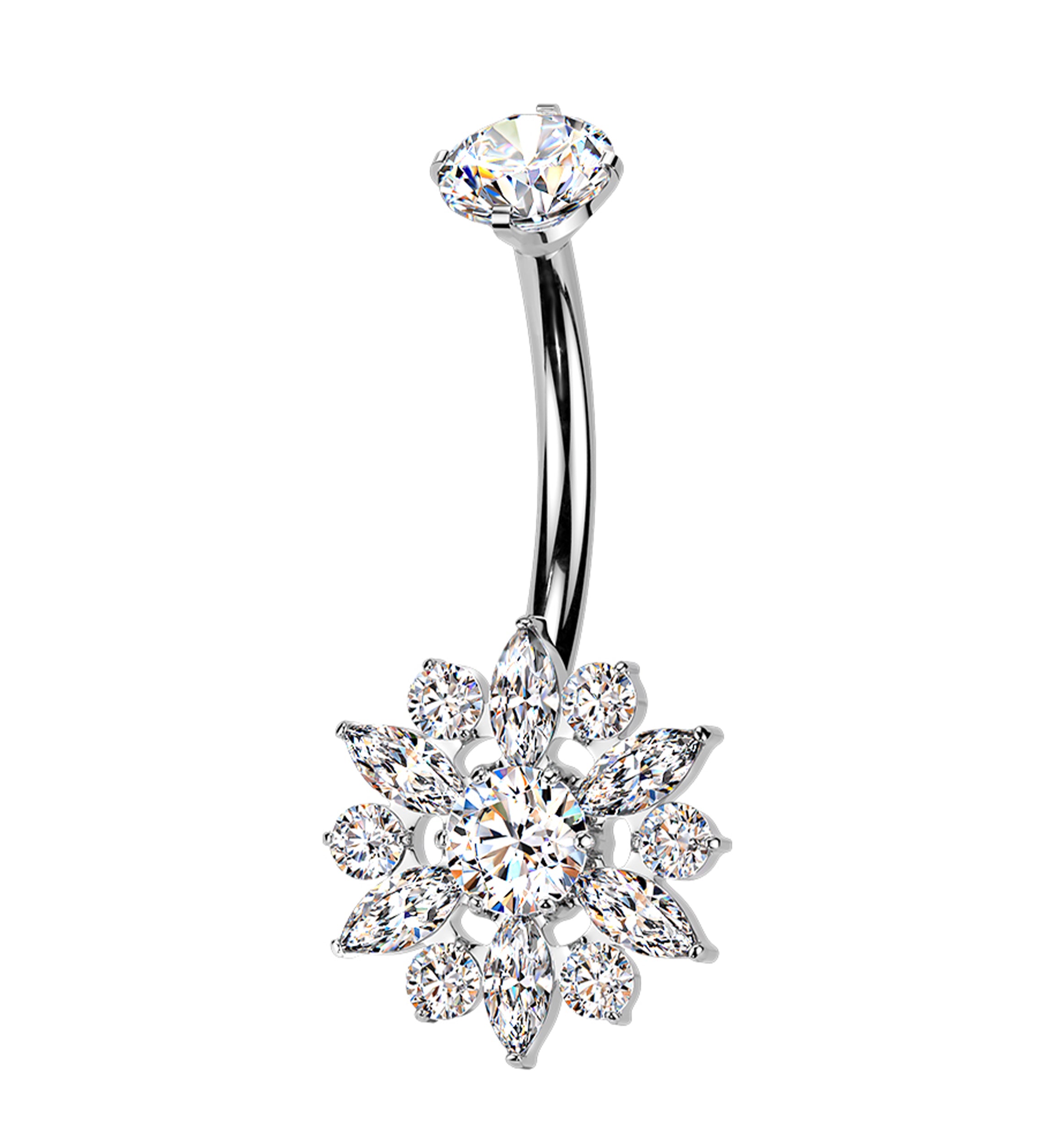Sunflower CZ Titanium Internally Threaded Belly Button Ring