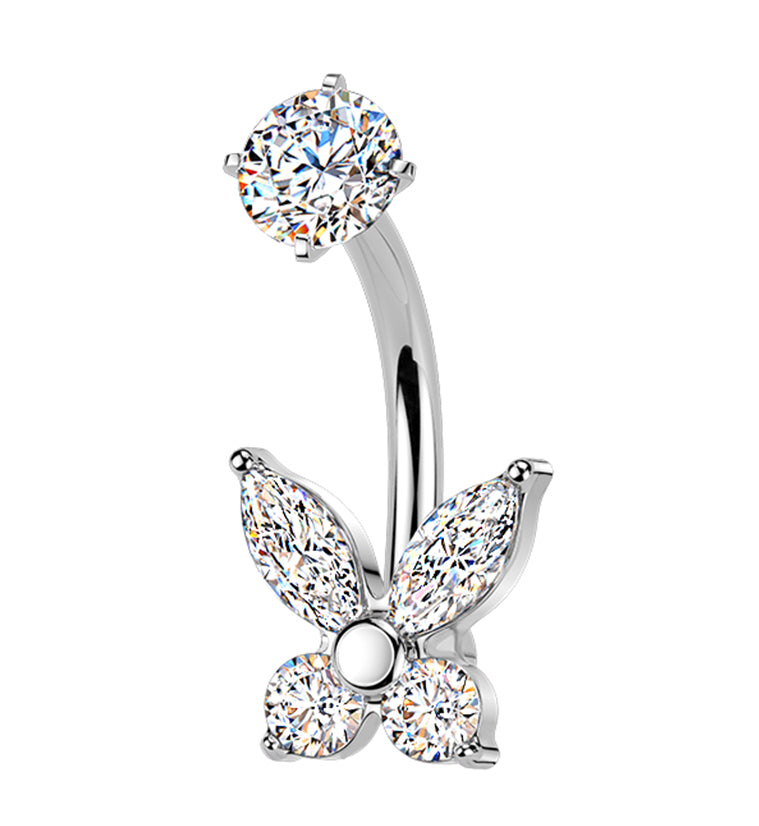 Swallowtail CZ Stainless Steel Internally Threaded Belly Button Ring