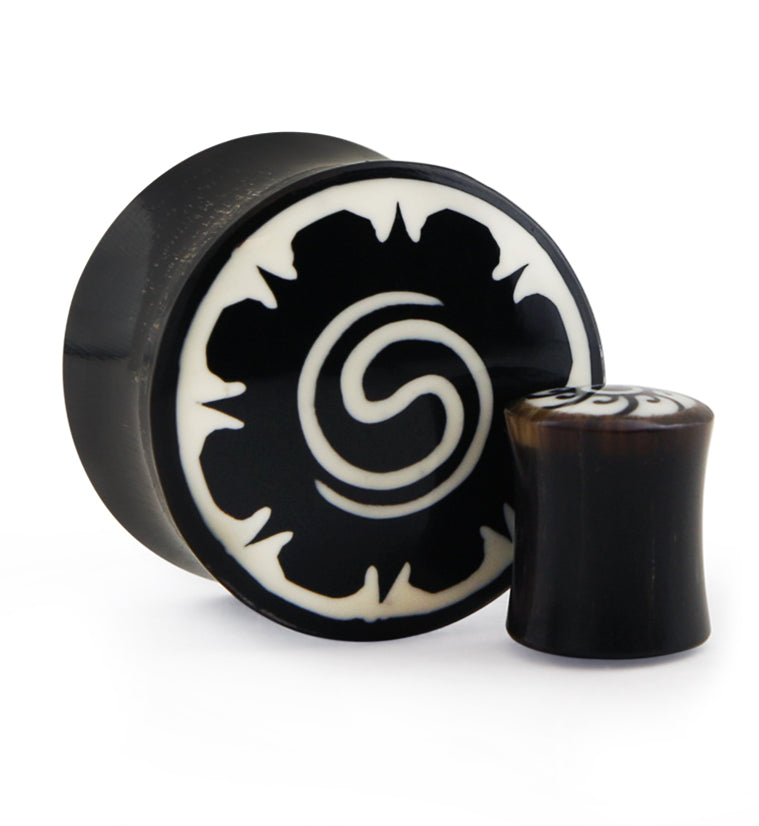 Horn Plugs With Tribal Swirl Inlay