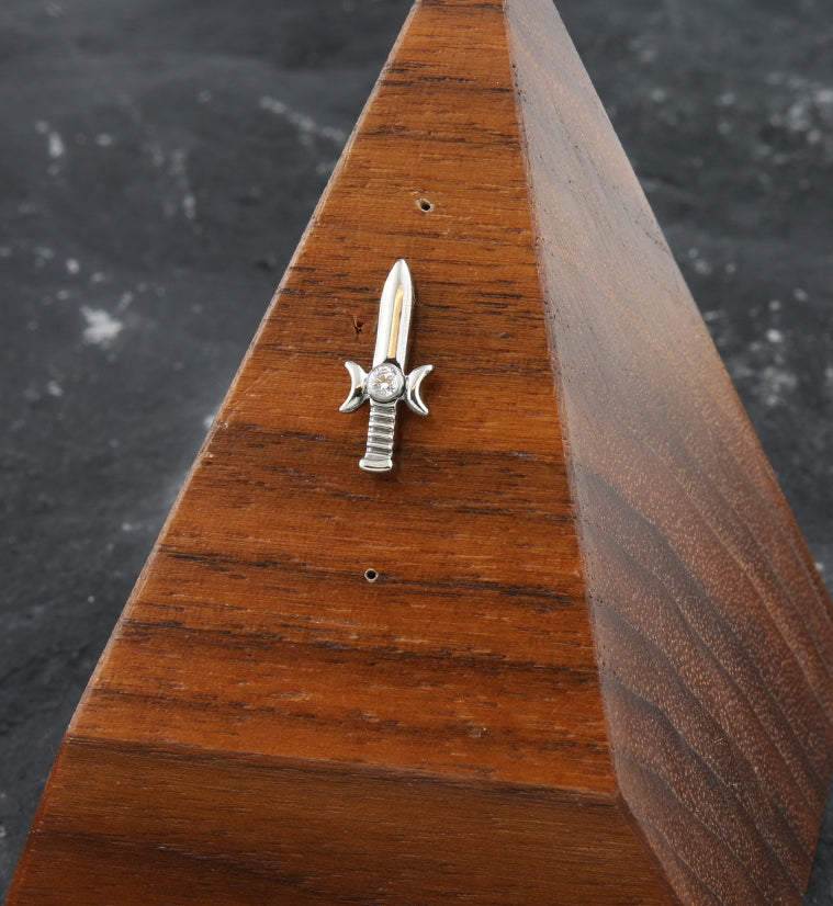 Sword And Moon Phase Clear CZ Threadless Titanium Top