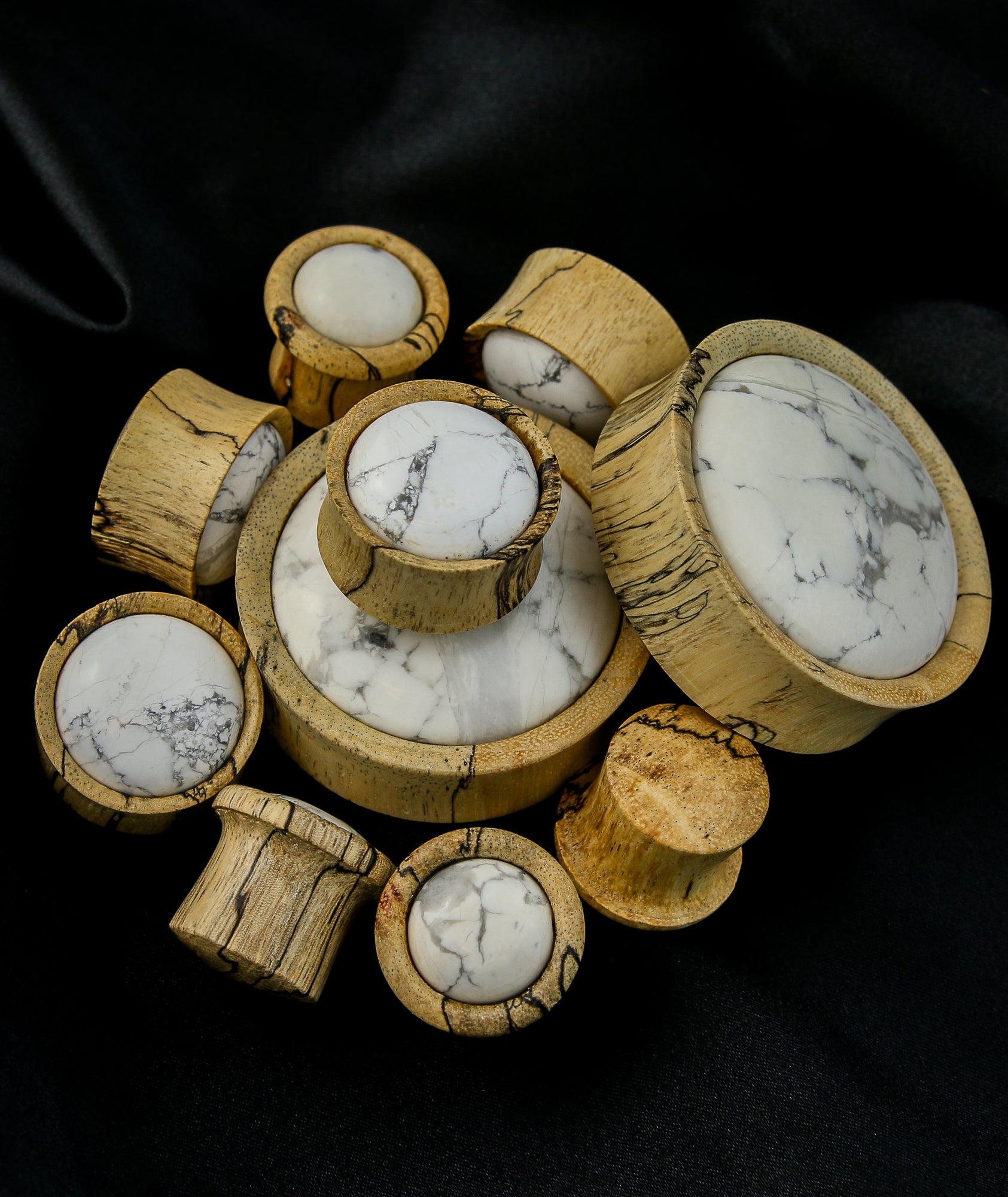 Tamarind Wood Double Flare Plugs With Howlite Stone Inlay