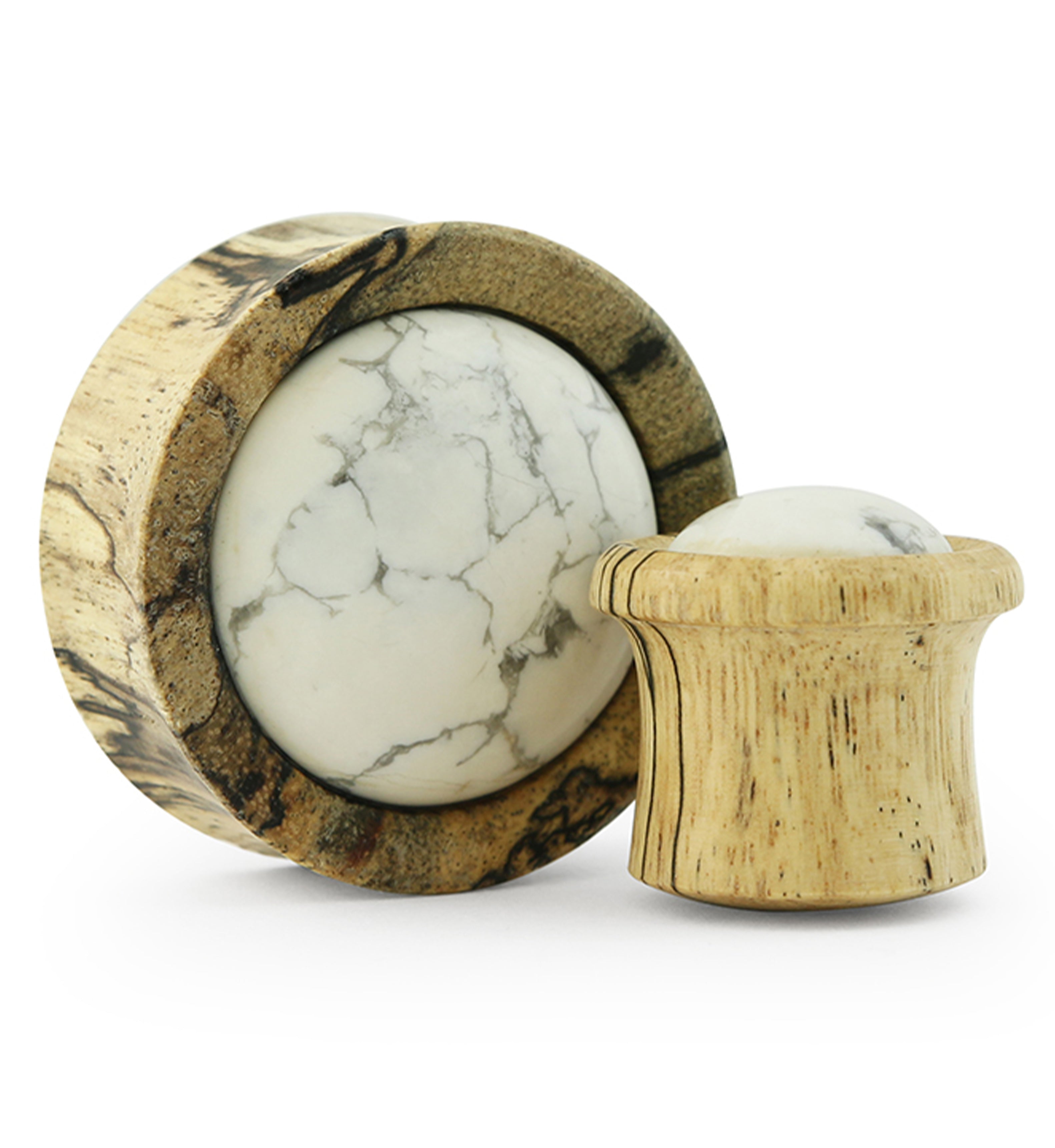 Tamarind Wood Double Flare Plugs With Howlite Stone Inlay