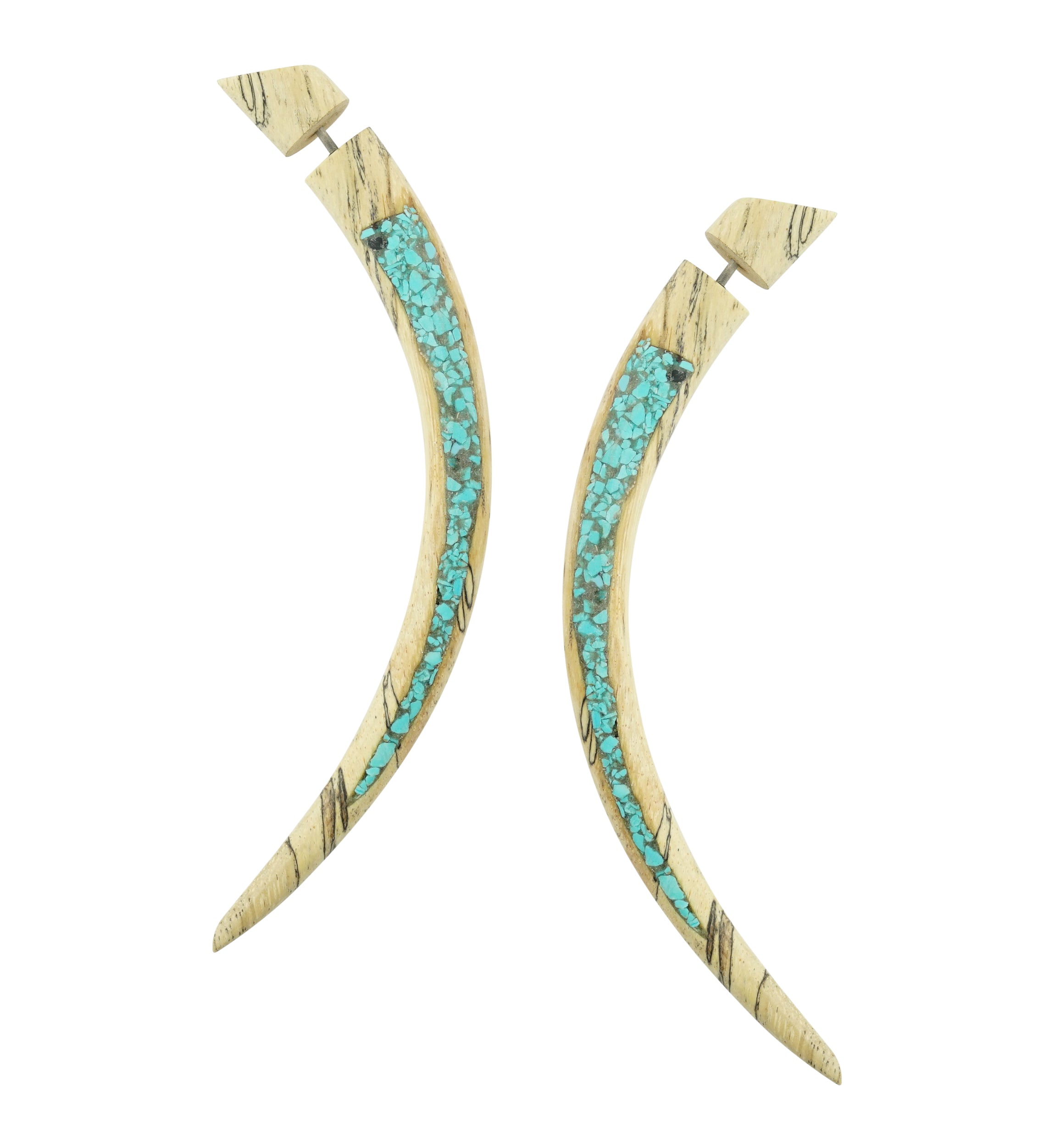Tamarind Wood Fake Gauge Crushed Howlite Inlay Curved Taper Tribal Earrings
