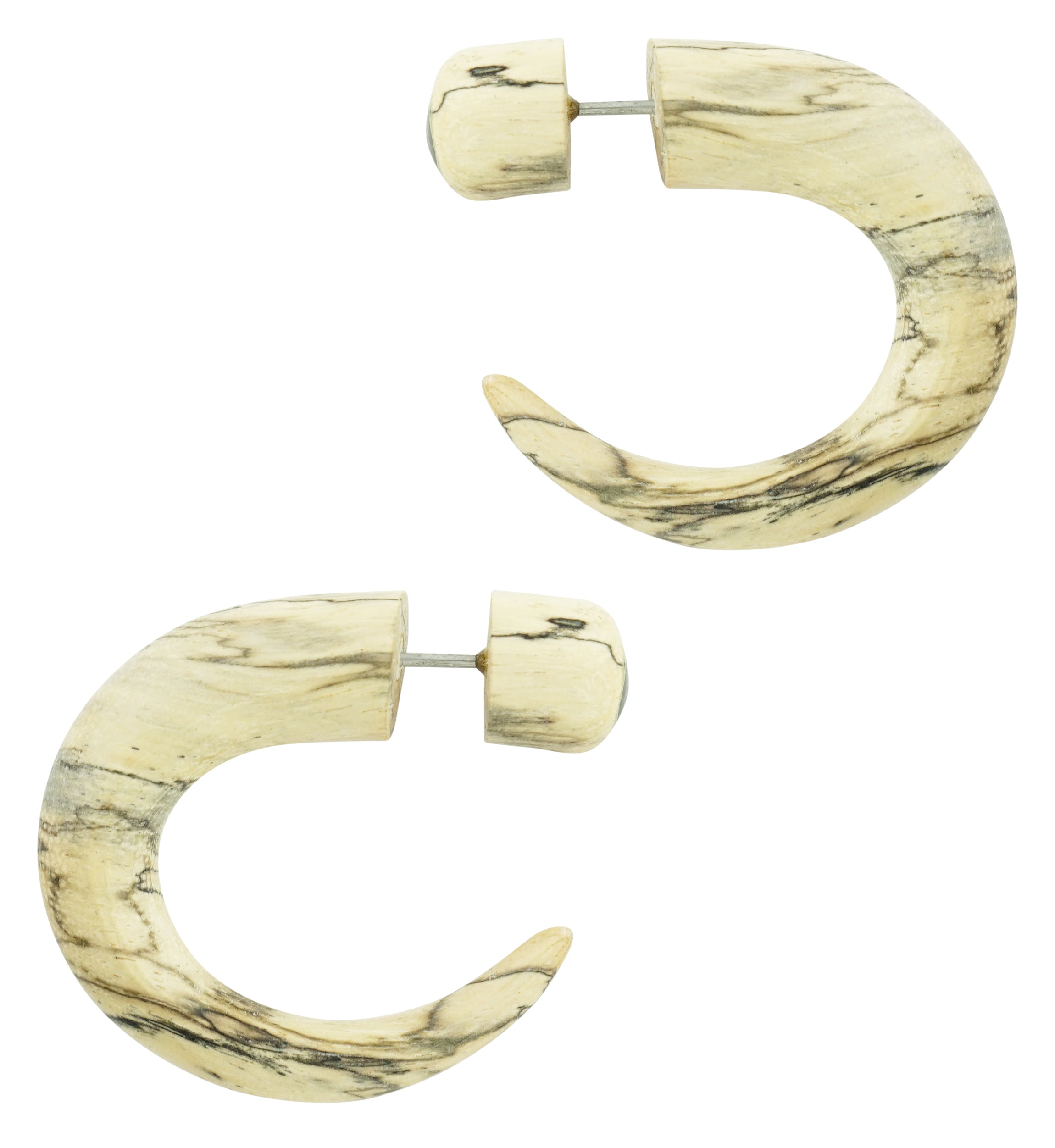 Tamarind Wooden Talon with Abalone Shell Top Fake Gauges Earrings