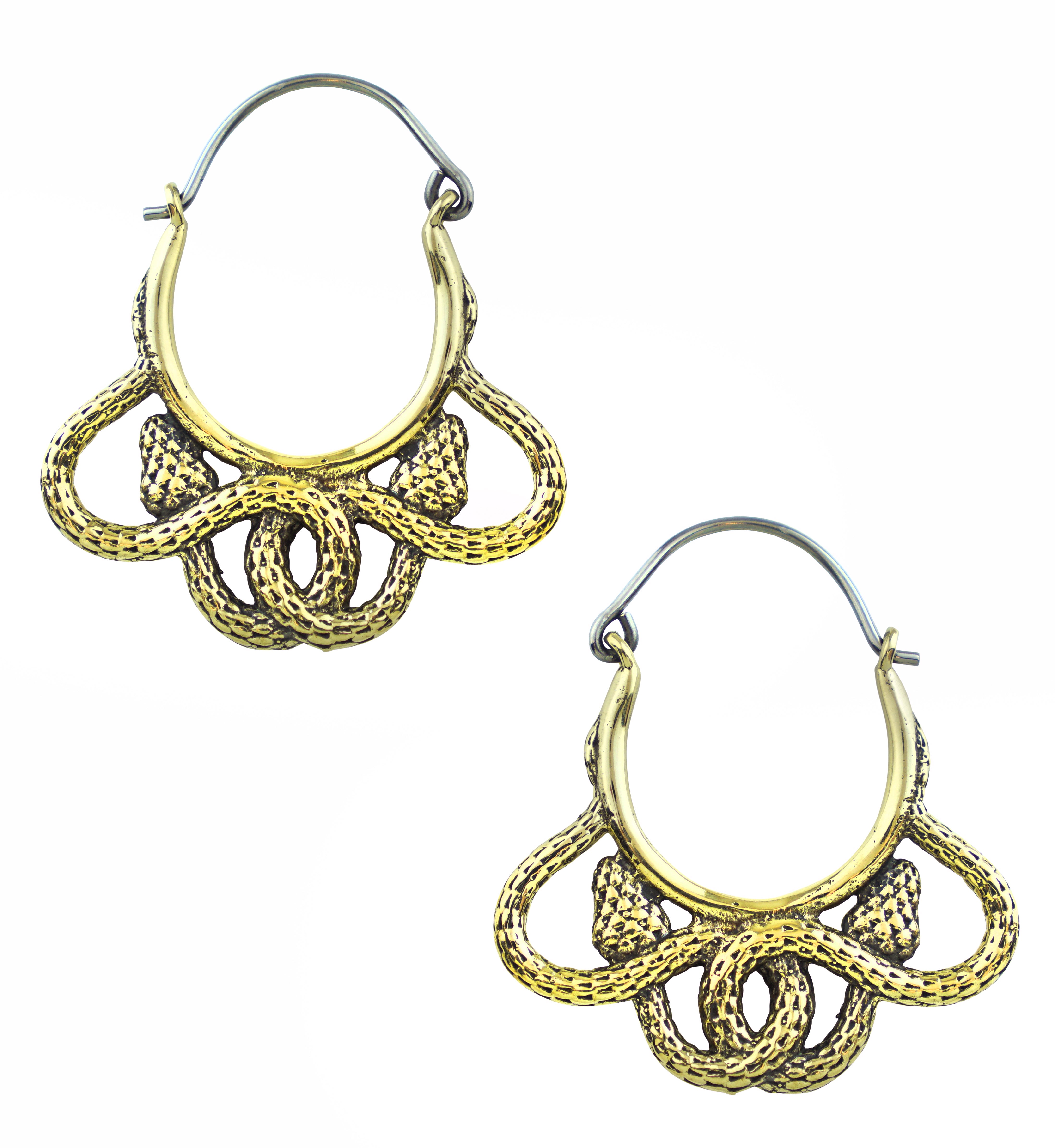 Tangled Snakes Brass Plug Hoops / Earrings | UrbanBodyJewelry.com