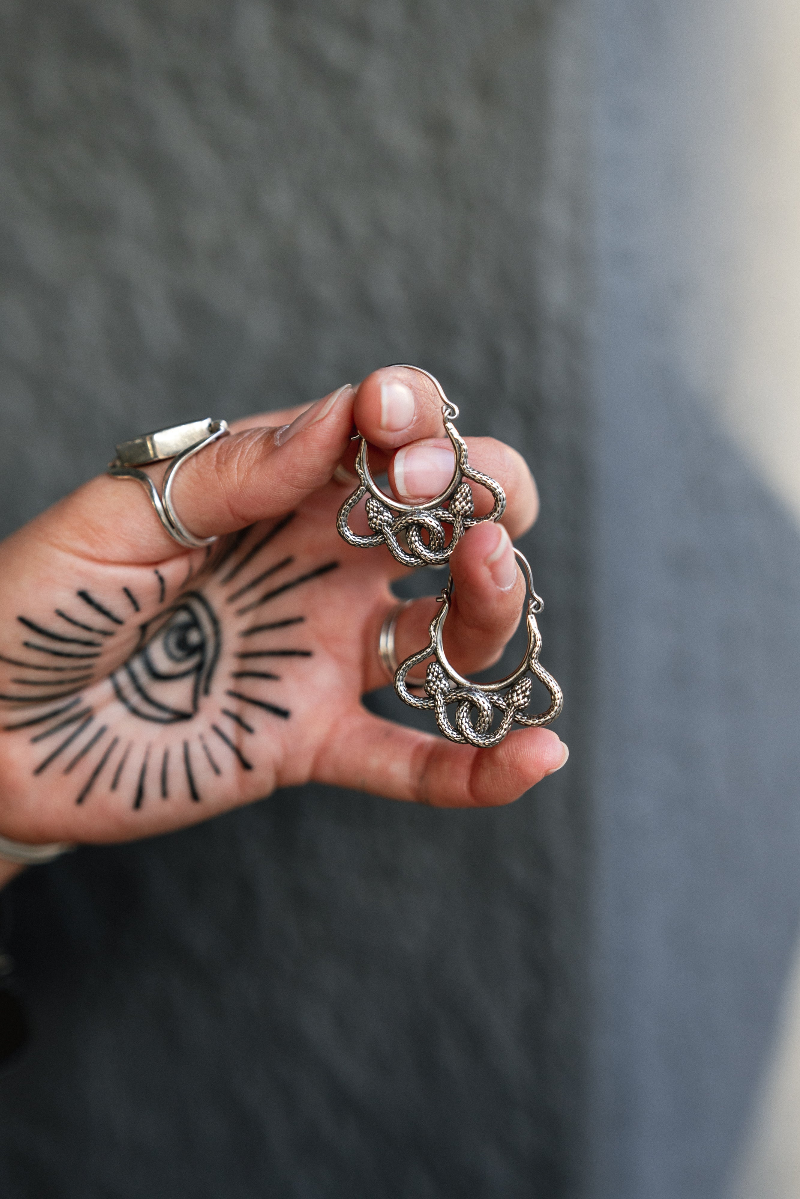 Tangled Snakes White Brass Plug Hoops / Earrings