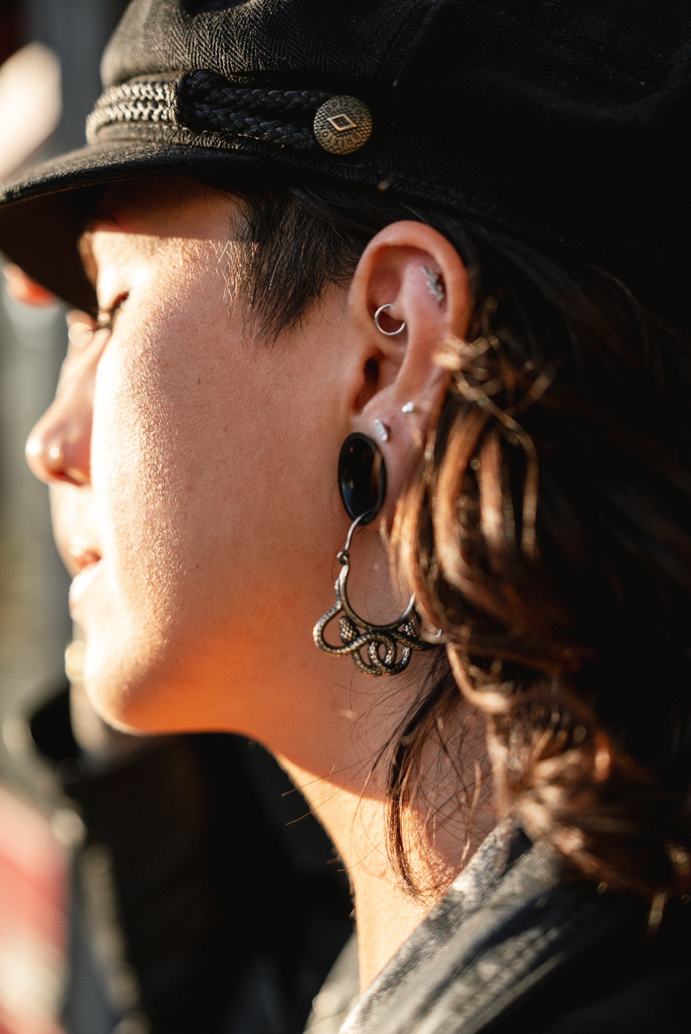 Tangled Snakes White Brass Plug Hoops / Earrings