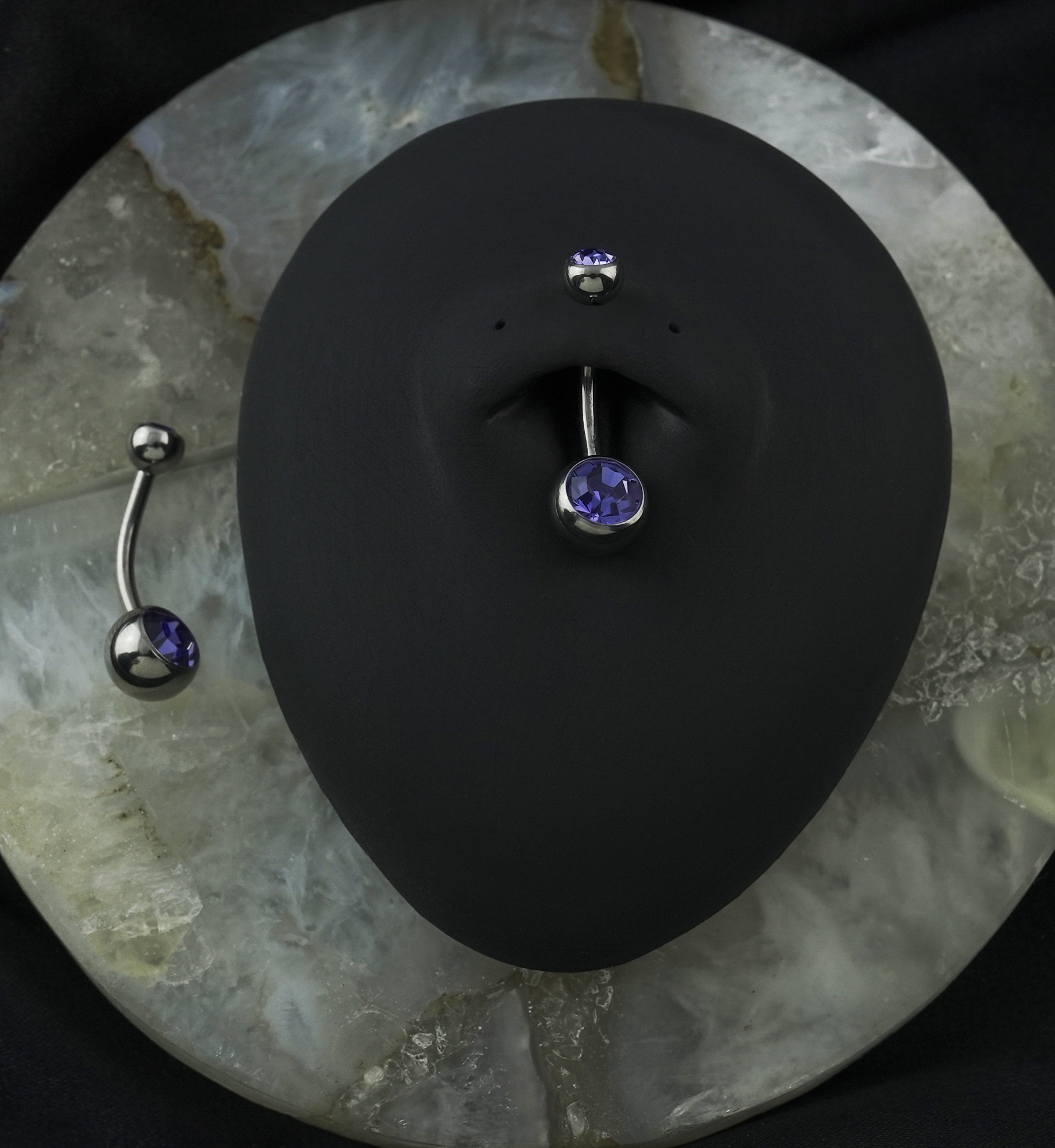 Tanzanite CZ Internally Threaded Titanium Belly Button Ring