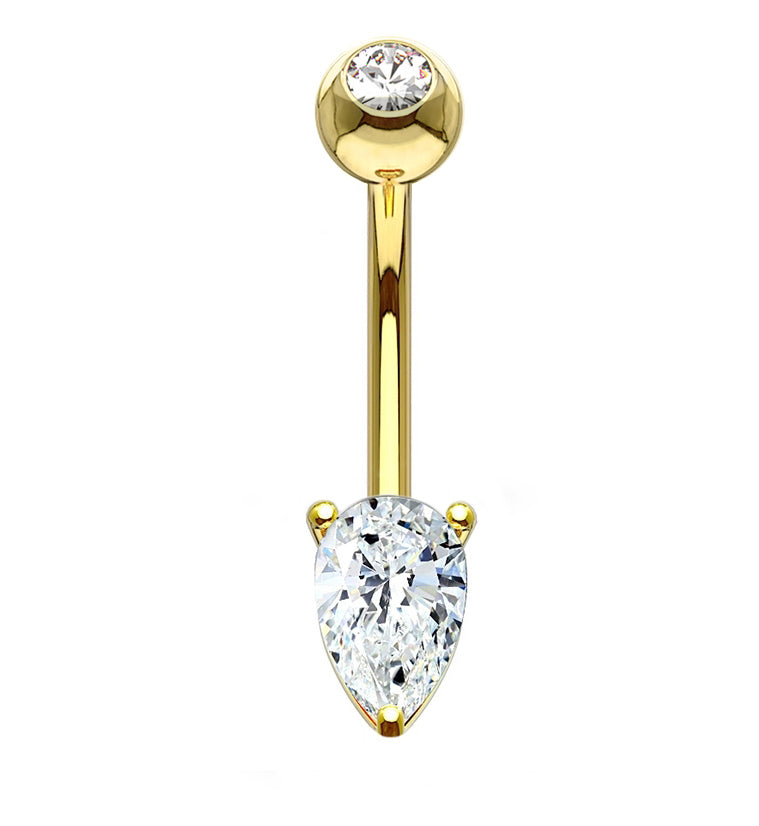 14kt Gold Teardrop CZ Belly Button Ring