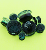 Teal Hammered Glass Double Flare Plugs
