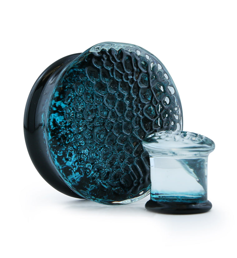 Teal Hammered Glass Double Flare Plugs