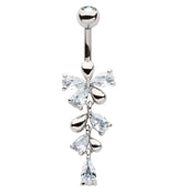 Teardrop Bow And Vine CZ Dangle Stainless Steel Belly Button Ring