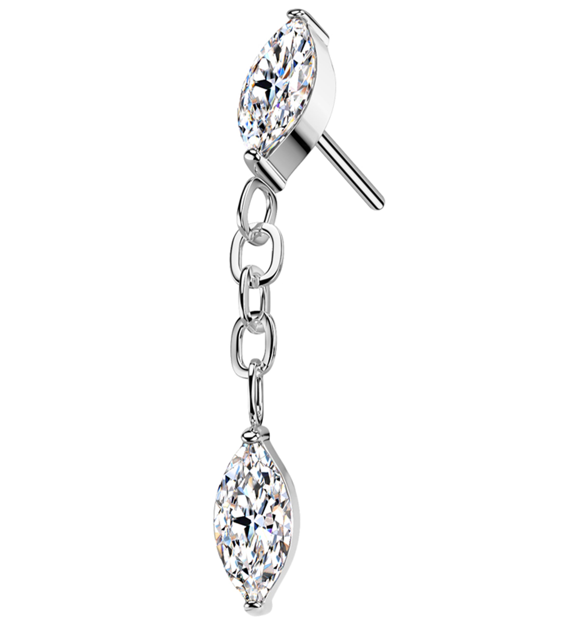 Teardrop Chain Link Dangle Clear CZ Titanium Threadless Top