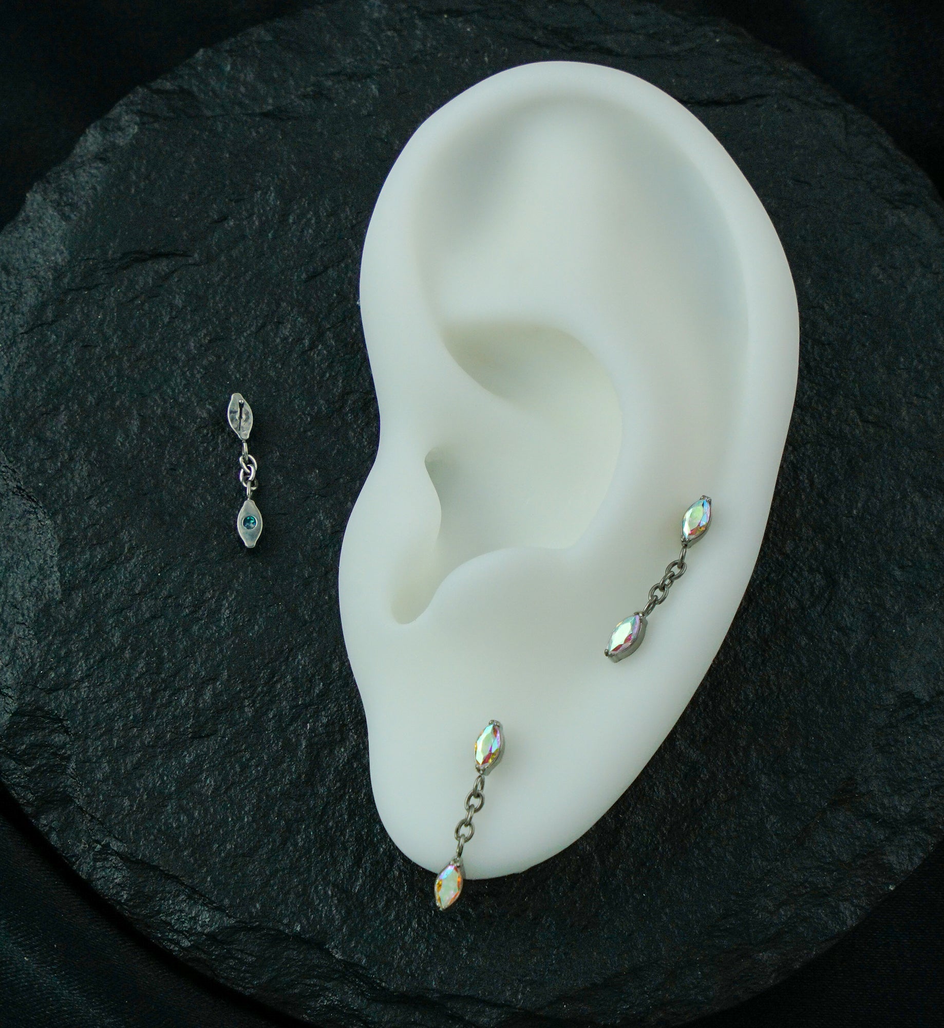 Teardrop Chain Link Dangle Rainbow Aurora CZ Titanium Threadless Top