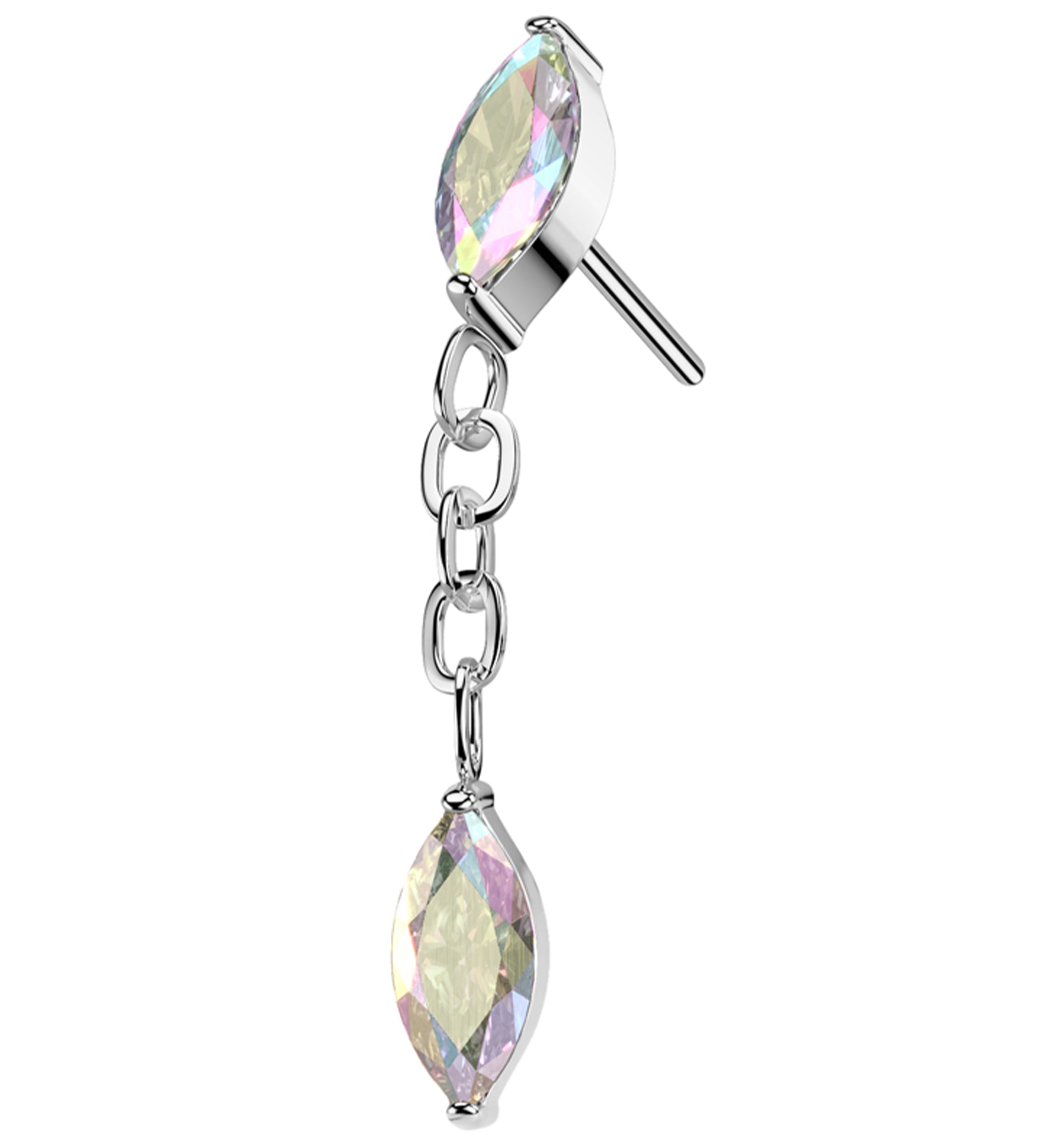 Teardrop Chain Link Dangle Rainbow Aurora CZ Titanium Threadless Top