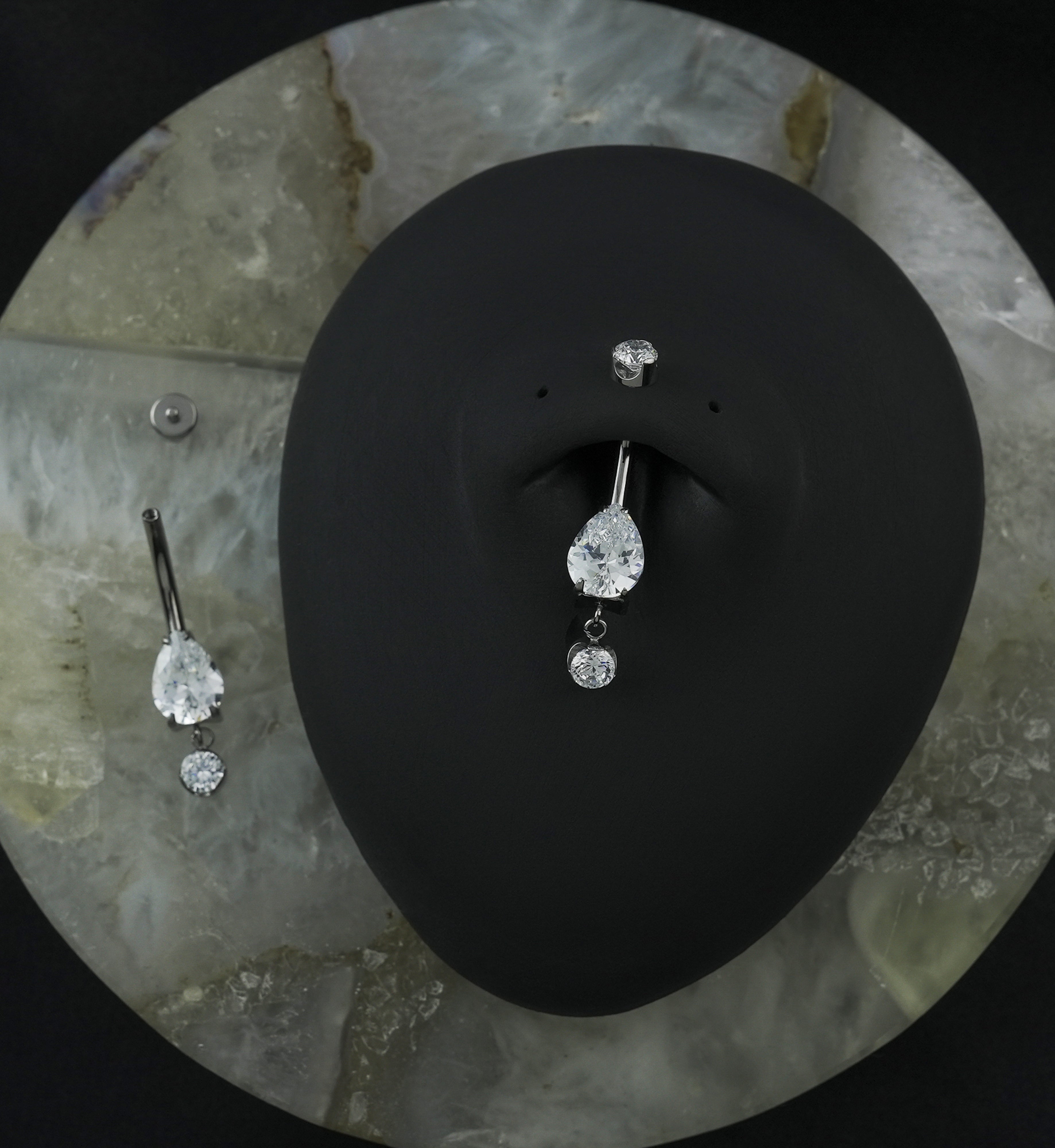 Teardrop Clear CZ Dangle Titanium Internally Threaded Belly Button Ring