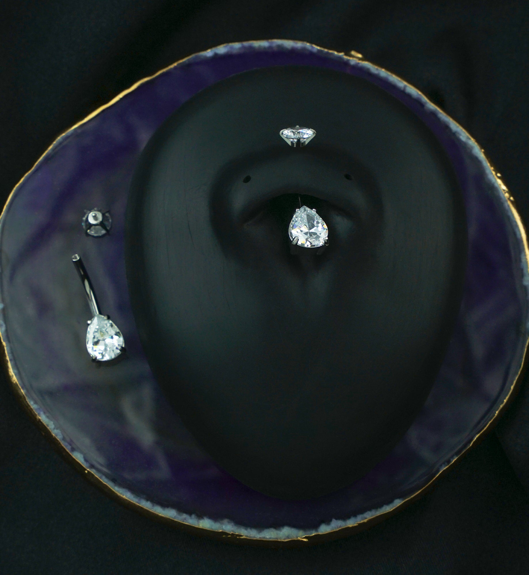 Teardrop Clear CZ Internally Threaded Stainless Steel Belly Button Ring