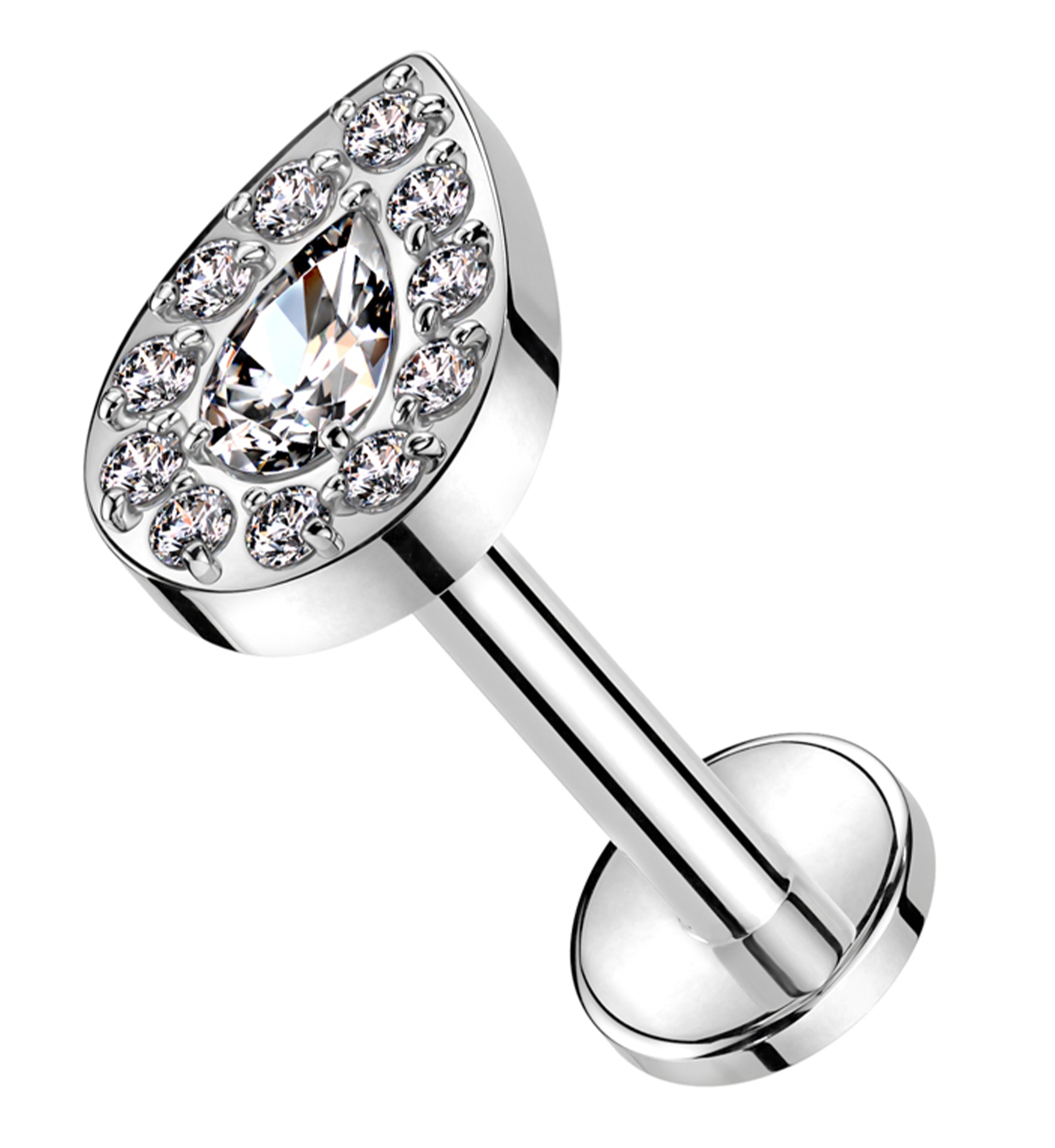 Teardrop Clear CZ Internally Threaded Titanium Labret