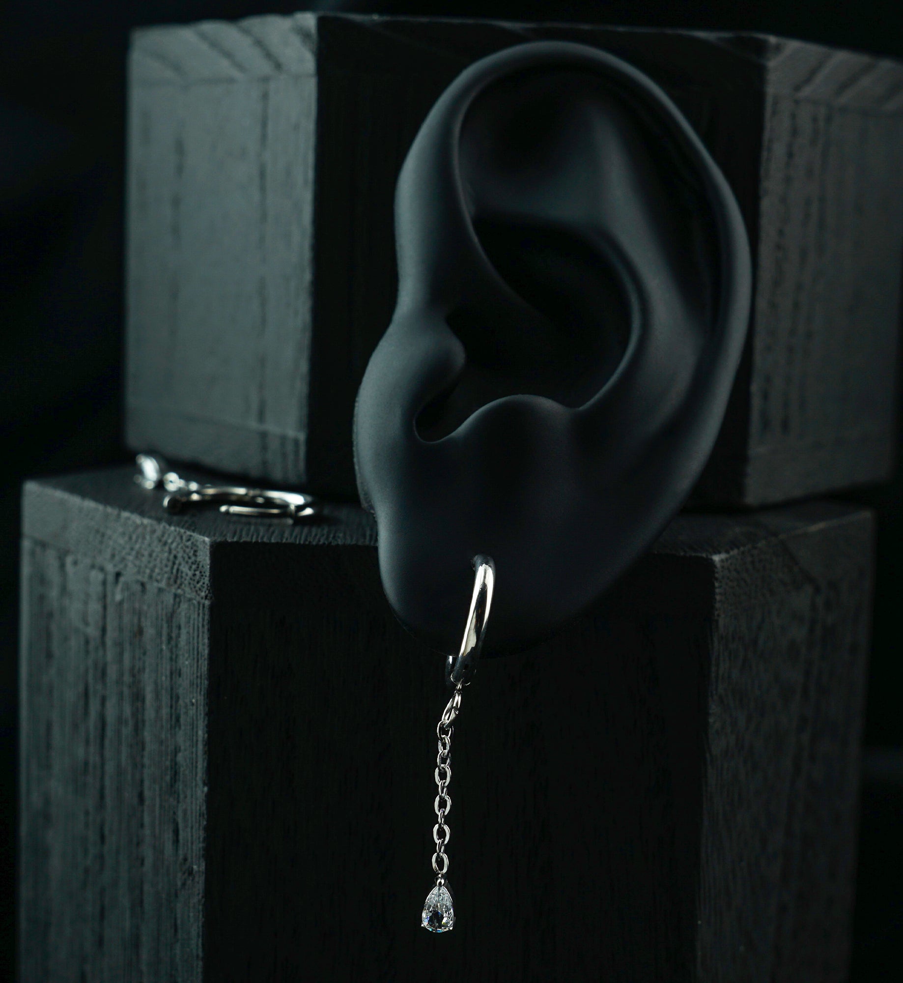 Teardrop CZ Dangle Stainless Steel Hinged Hoop Huggie Earrings