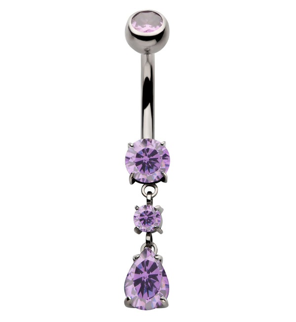 Teardrop Dangle Amethyst Purple CZ Internally Threaded Titanium Belly Button Ring