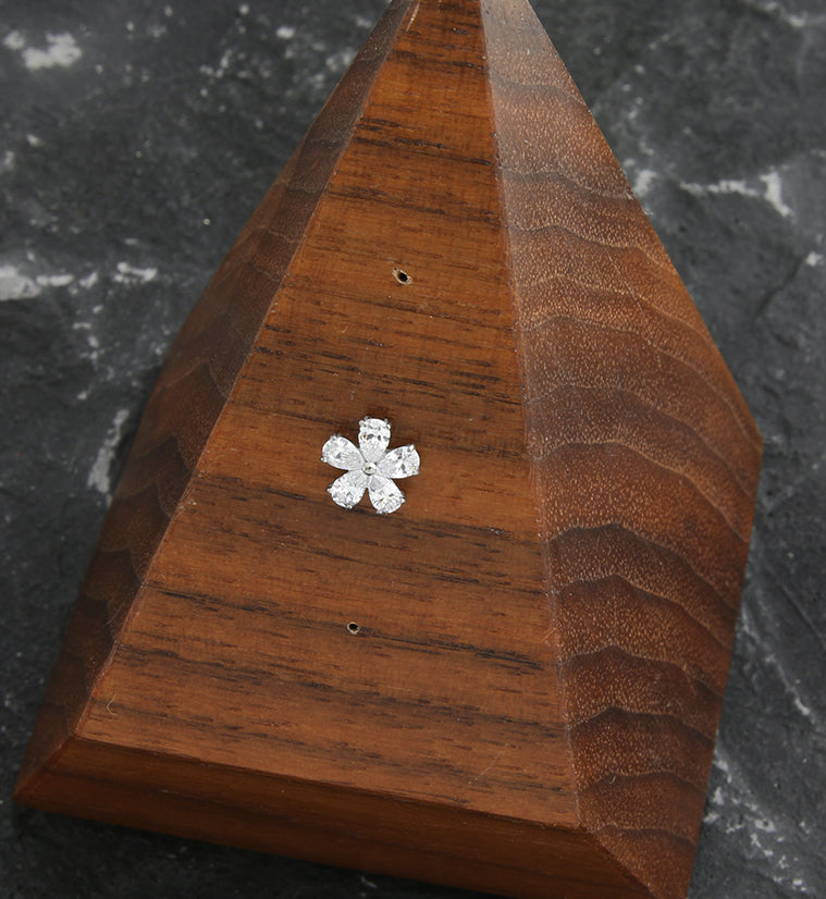 Teardrop Flower Clear CZ Threadless Titanium Top