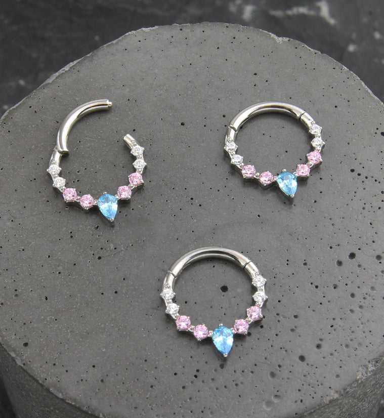 Teardrop Icicle Pride CZ Titanium Hinged Segment Ring
