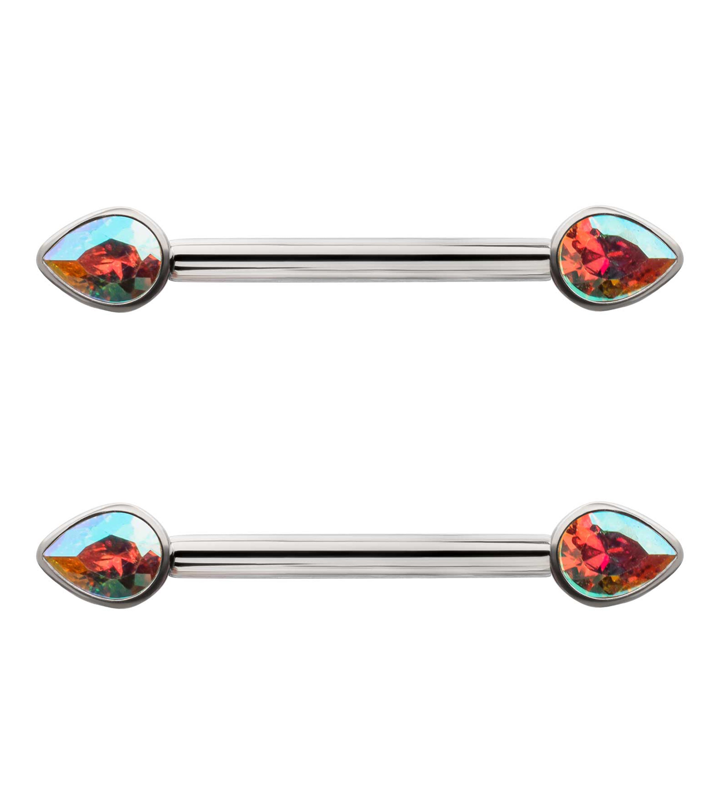Teardrop Rainbow Aurora CZ Titanium Internally Threaded Nipple Ring Barbell