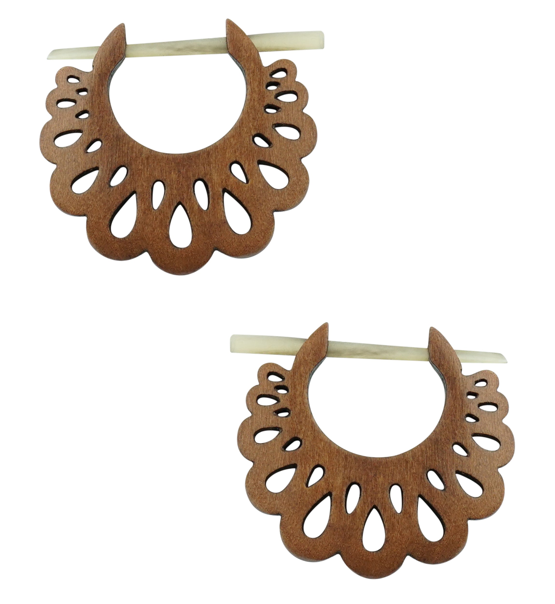 Teardrop Scallop Hoop Sawo Wood Earrings