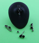 Teardrop Top Black CZ Dangle Stainless Steel Belly Button Ring