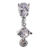 Teardrop Top Clear CZ Dangle Stainless Steel Belly Button Ring